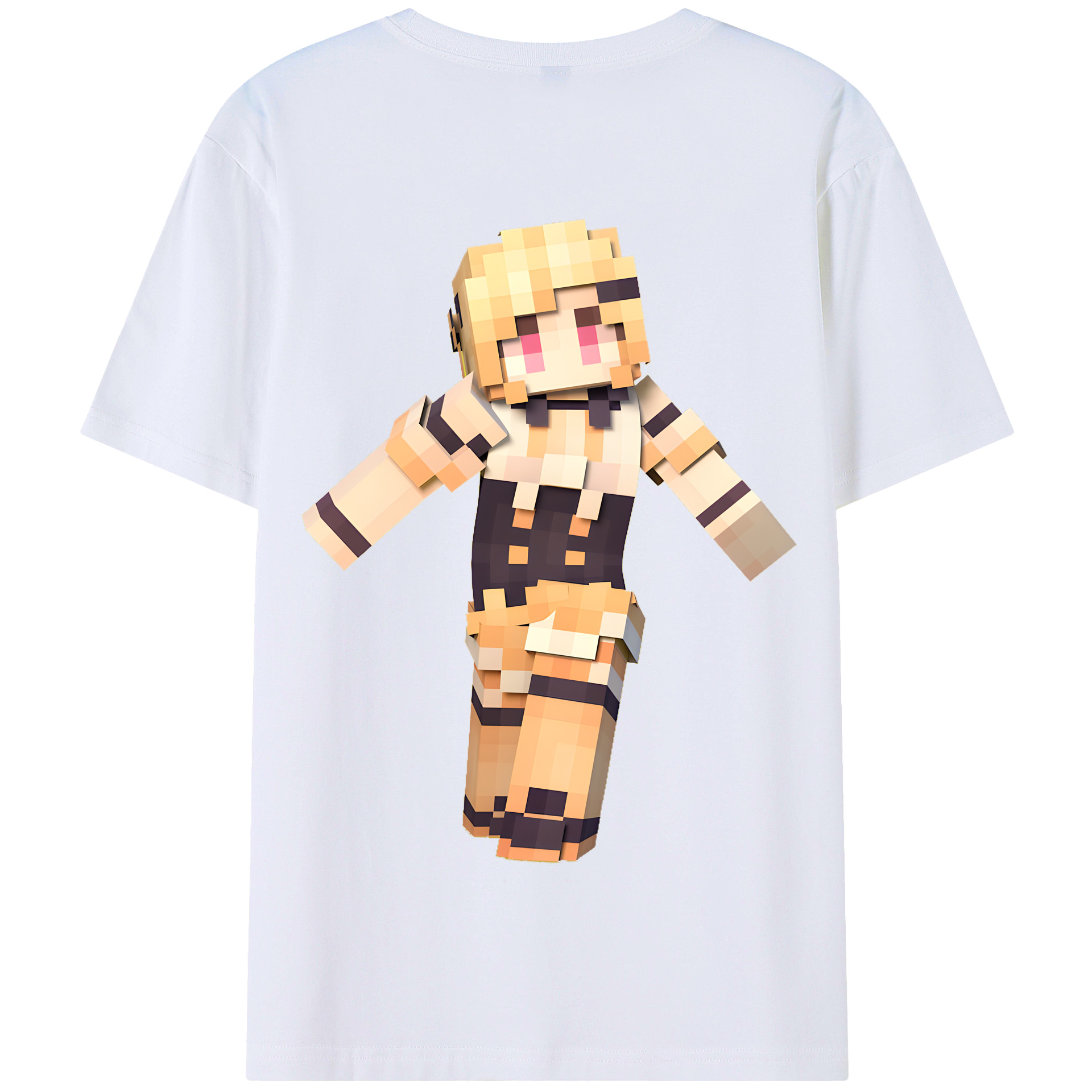 （画像用） マインクラフト ブロックの世界 Minecraft MC Block world 綿100％半袖Tシャツ（背面プリント）