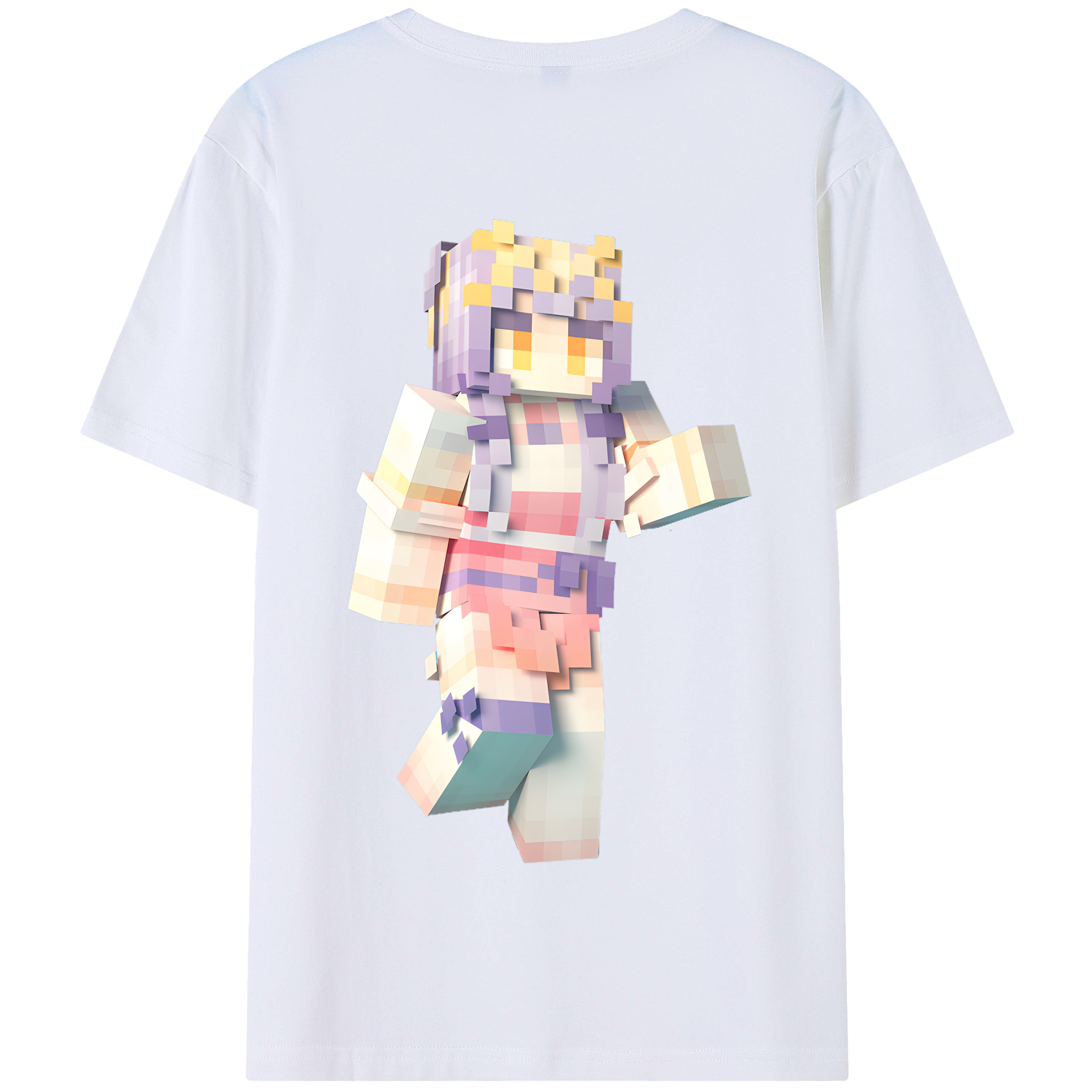 （画像用） マインクラフト ブロックの世界 Minecraft MC Block world 綿100％半袖Tシャツ（背面プリント）
