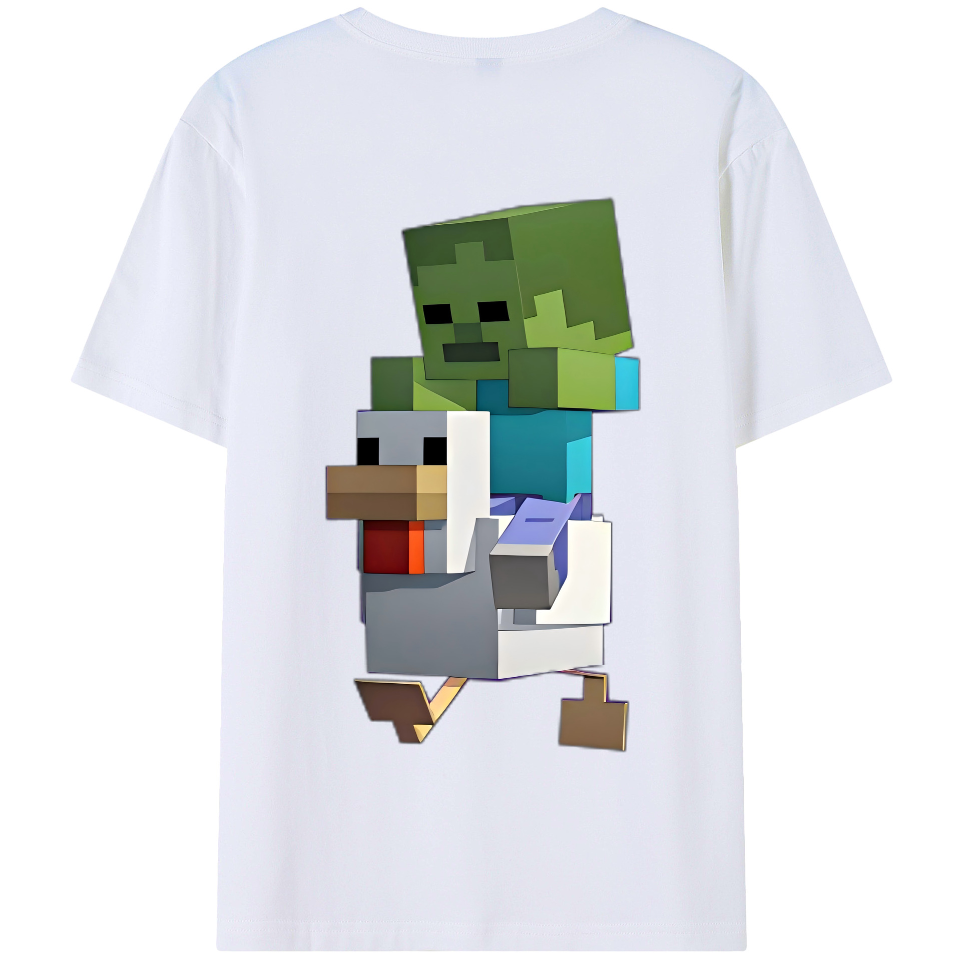（画像用） マインクラフト ブロックの世界 Minecraft MC Block world 綿100％半袖Tシャツ（背面プリント）