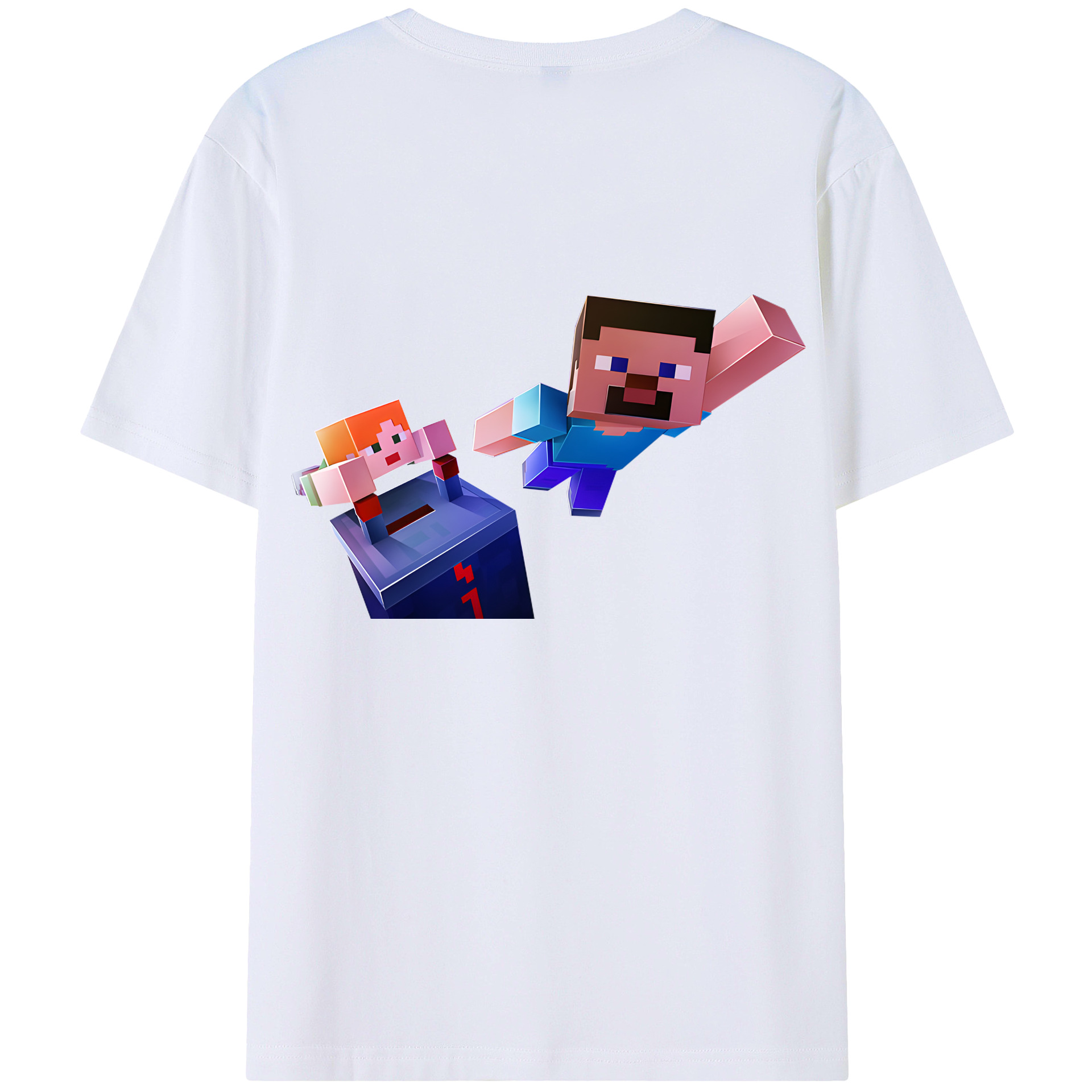 （画像用） マインクラフト ブロックの世界 Minecraft MC Block world 綿100％半袖Tシャツ（背面プリント）