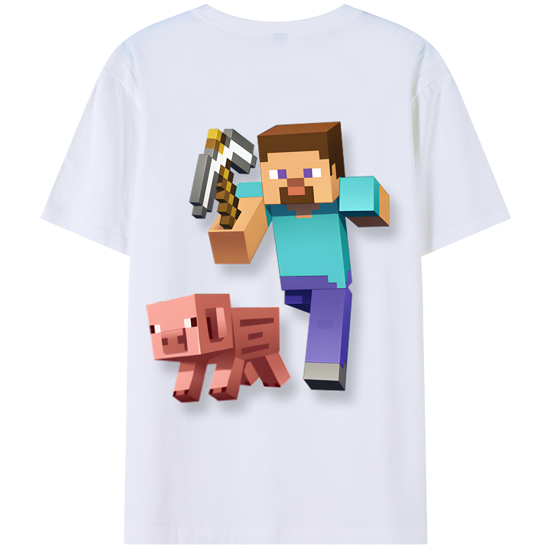（画像用） マインクラフト ブロックの世界 Minecraft MC Block world 綿100％半袖Tシャツ（背面プリント）