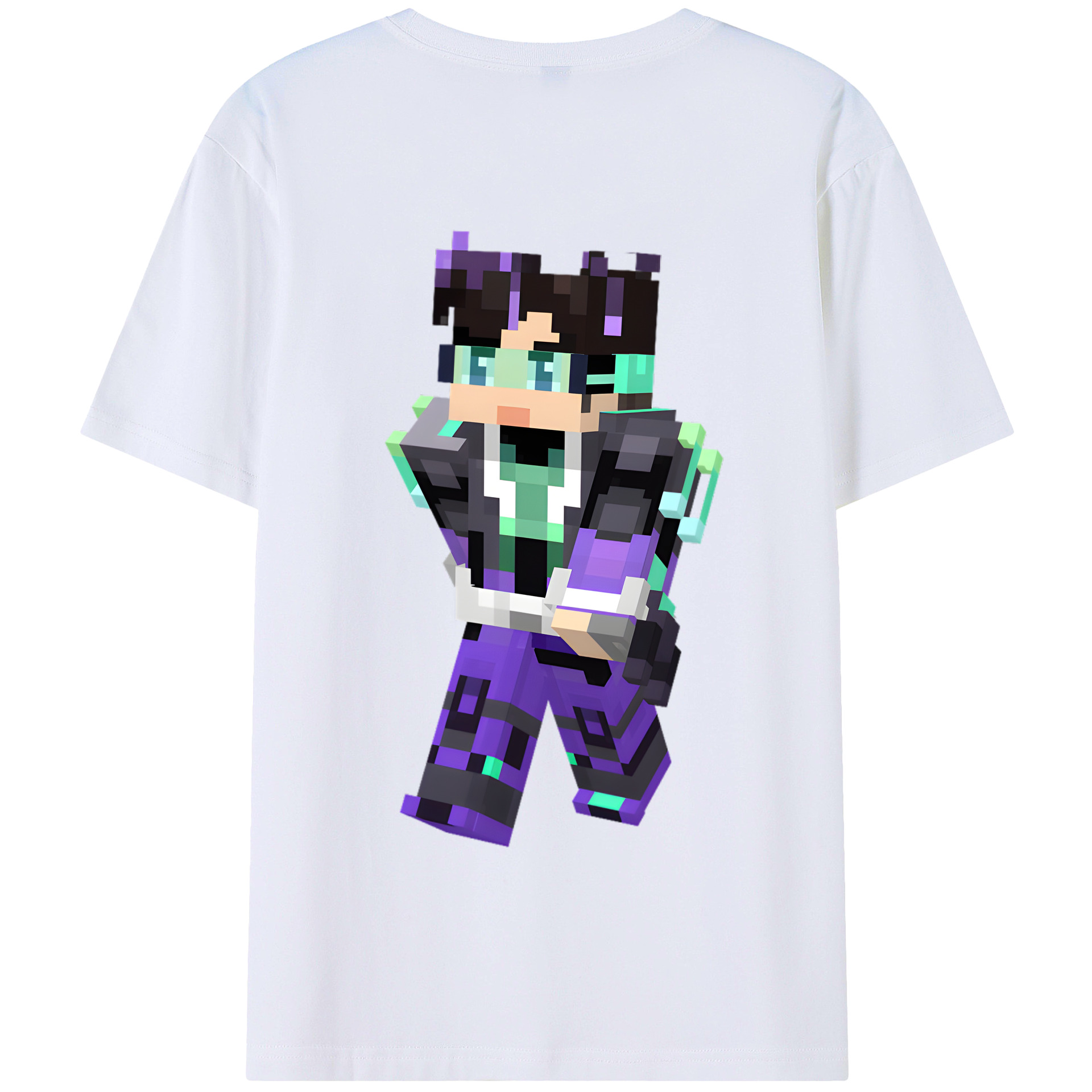 （画像用） マインクラフト ブロックの世界 Minecraft MC Block world 綿100％半袖Tシャツ（背面プリント）