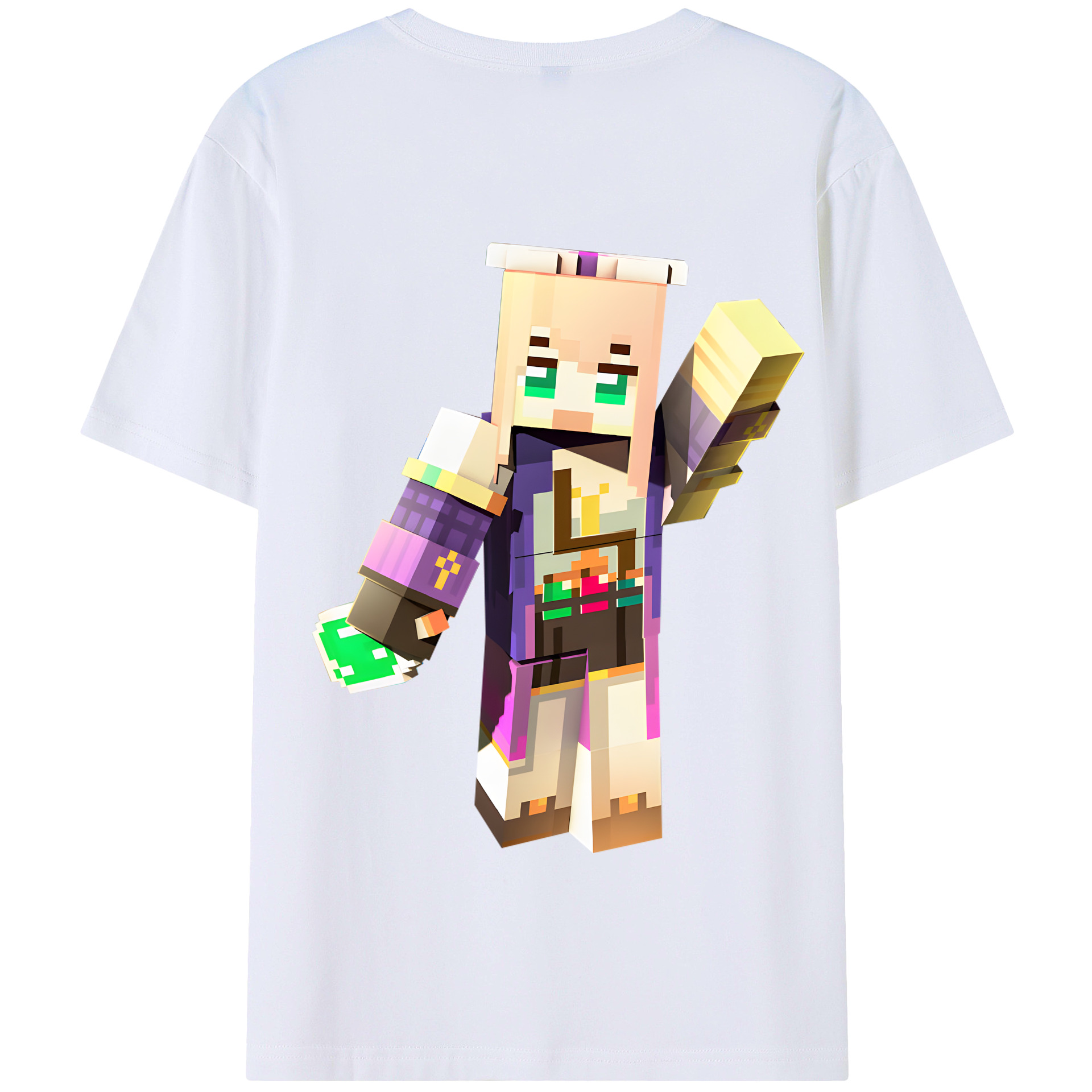 （画像用） マインクラフト ブロックの世界 Minecraft MC Block world 綿100％半袖Tシャツ（背面プリント）