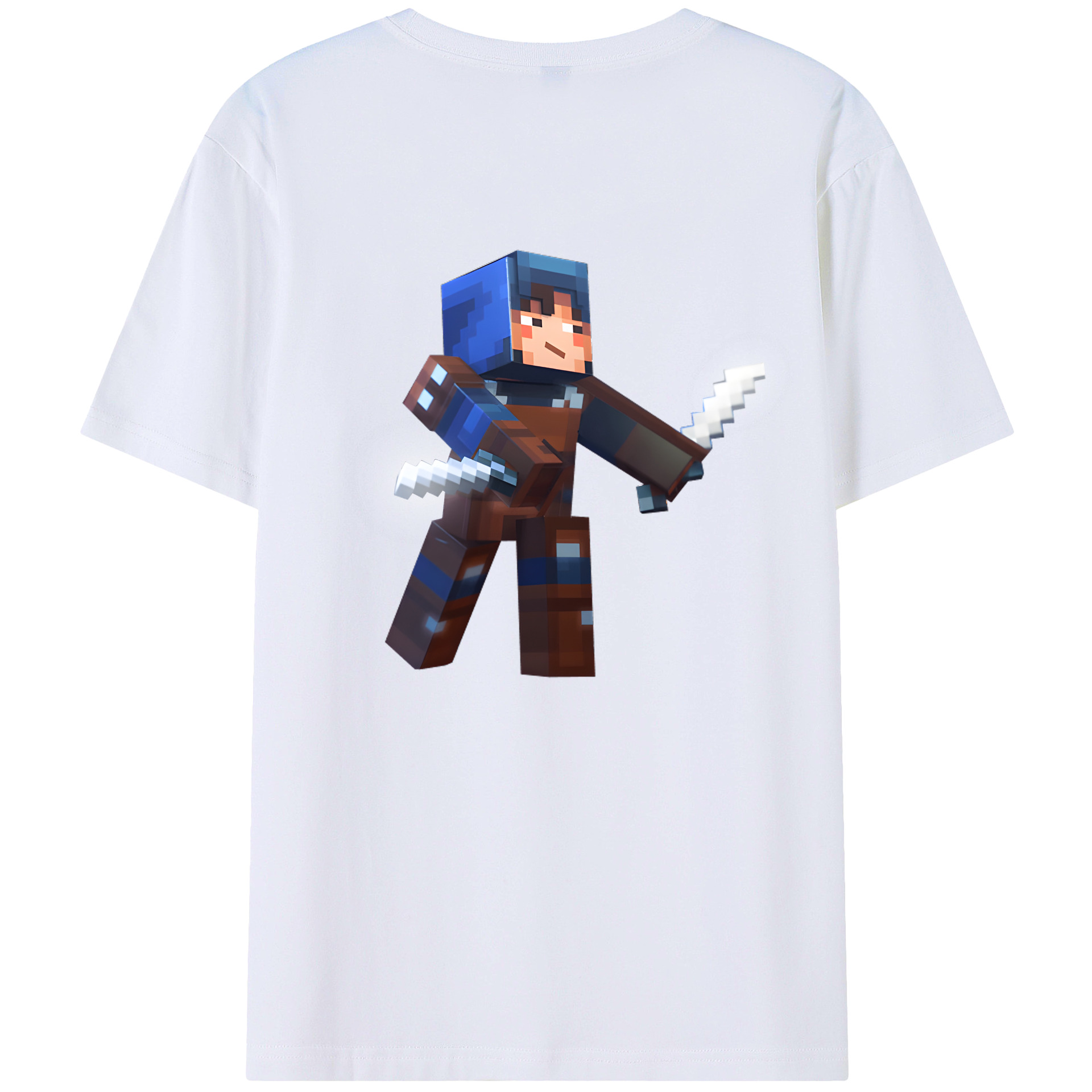 （画像用） マインクラフト ブロックの世界 Minecraft MC Block world 綿100％半袖Tシャツ（背面プリント）