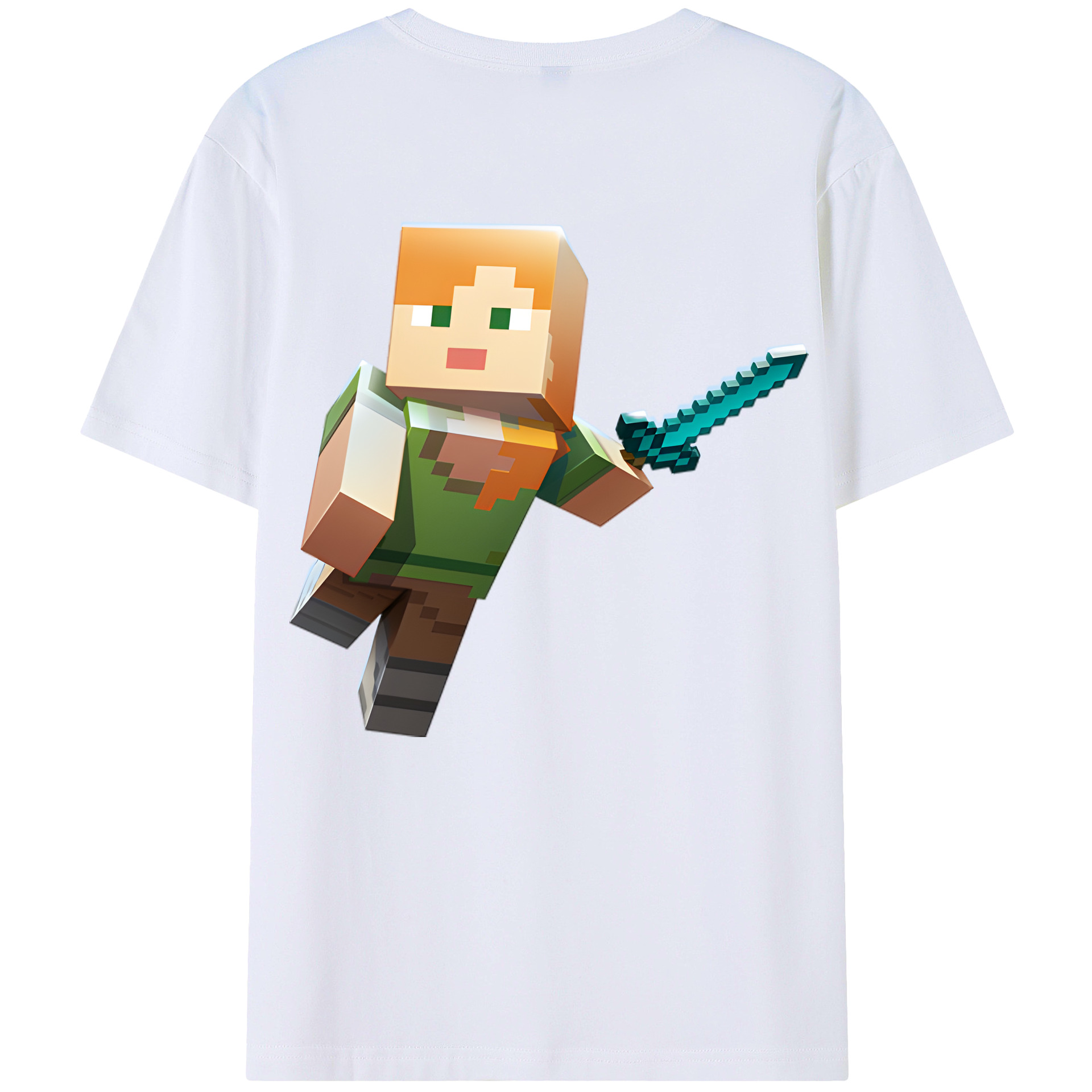 （画像用） マインクラフト ブロックの世界 Minecraft MC Block world 綿100％半袖Tシャツ（背面プリント）