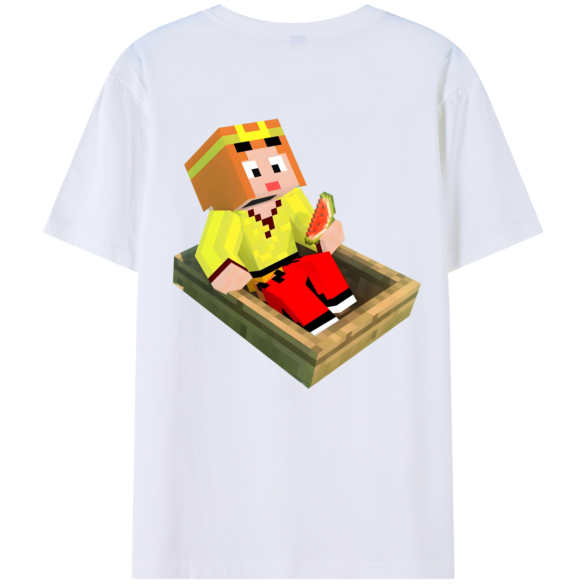 （画像用） マインクラフト ブロックの世界 Minecraft MC Block world 綿100％半袖Tシャツ（背面プリント）