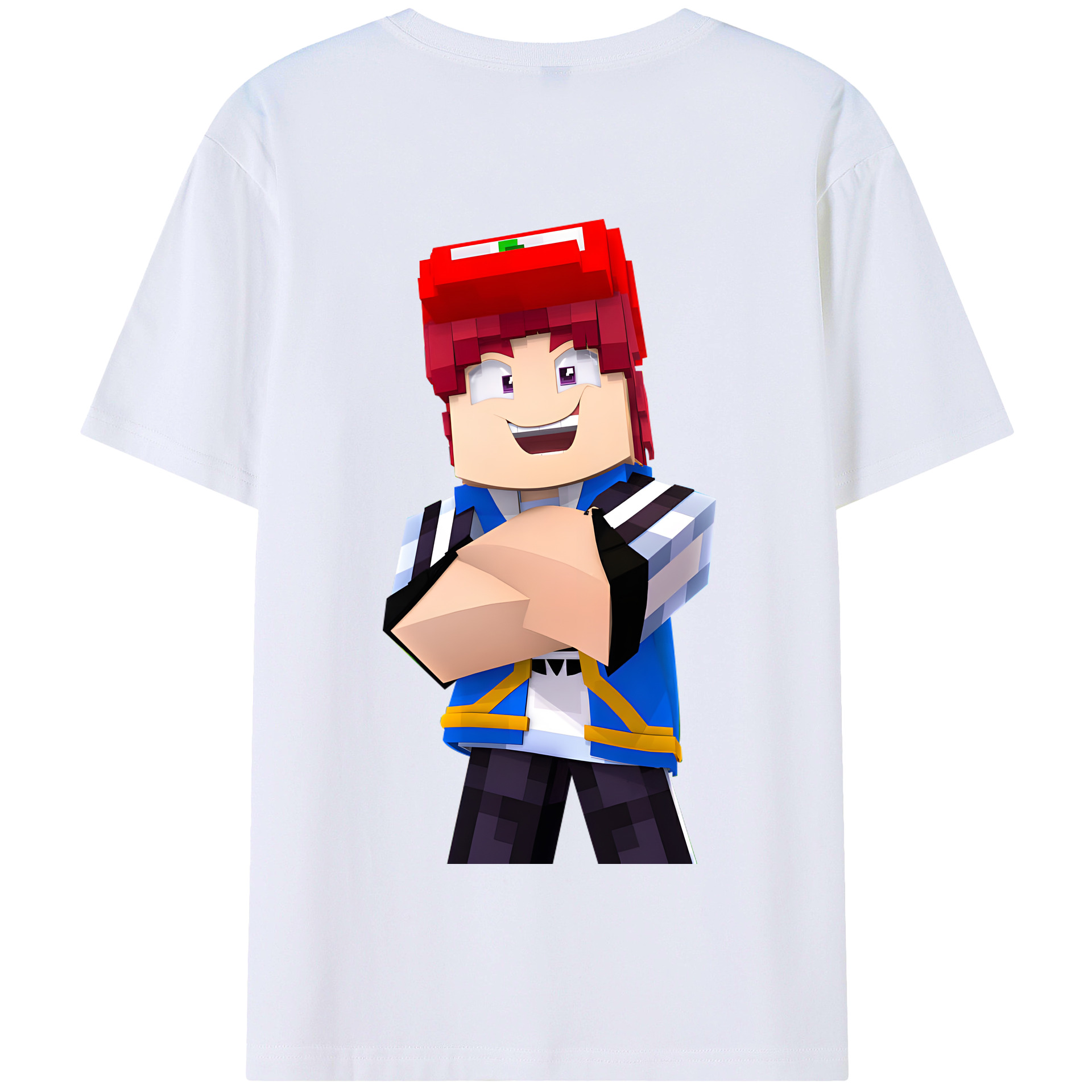 （画像用） マインクラフト ブロックの世界 Minecraft MC Block world 綿100％半袖Tシャツ（背面プリント）
