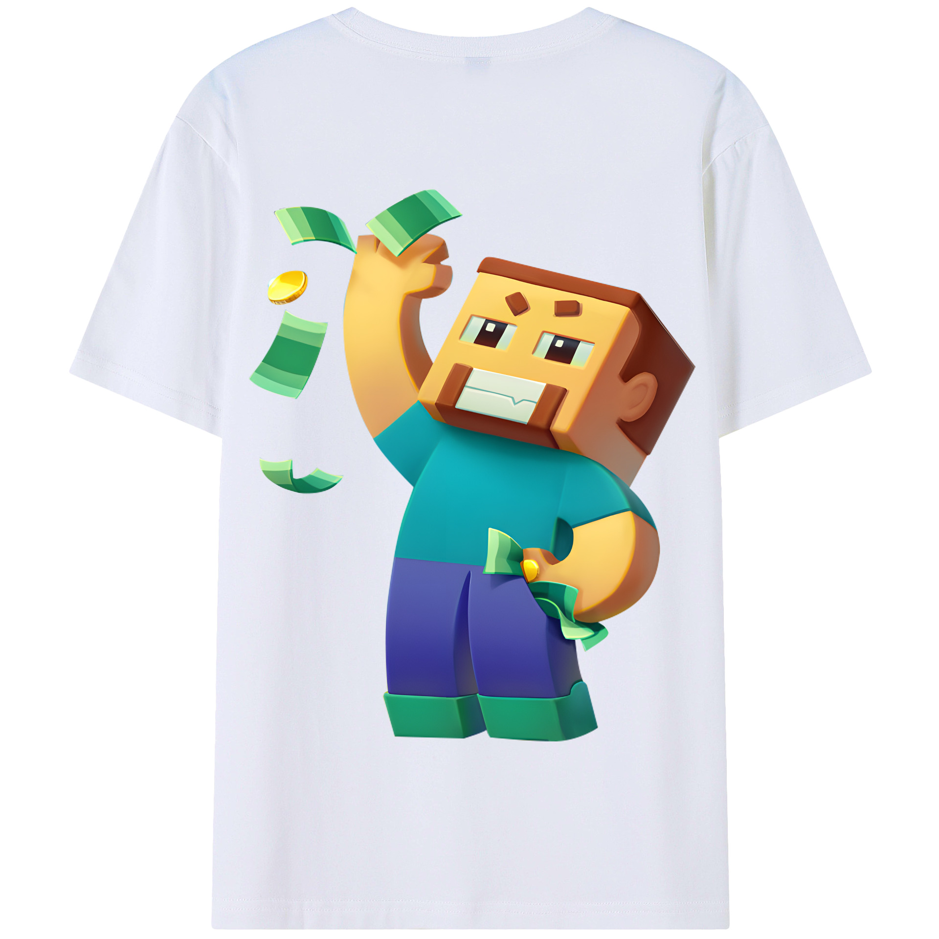 （画像用） マインクラフト ブロックの世界 Minecraft MC Block world 綿100％半袖Tシャツ（背面プリント）