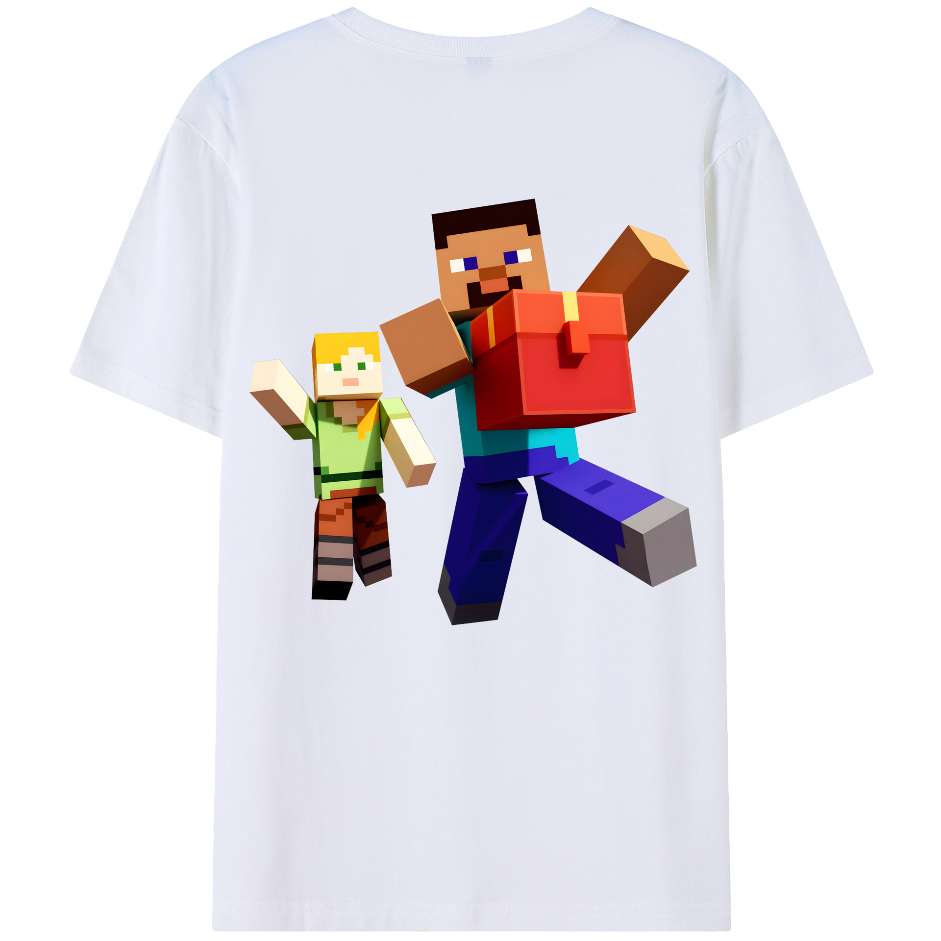 （画像用） マインクラフト ブロックの世界 Minecraft MC Block world 綿100％半袖Tシャツ（背面プリント）