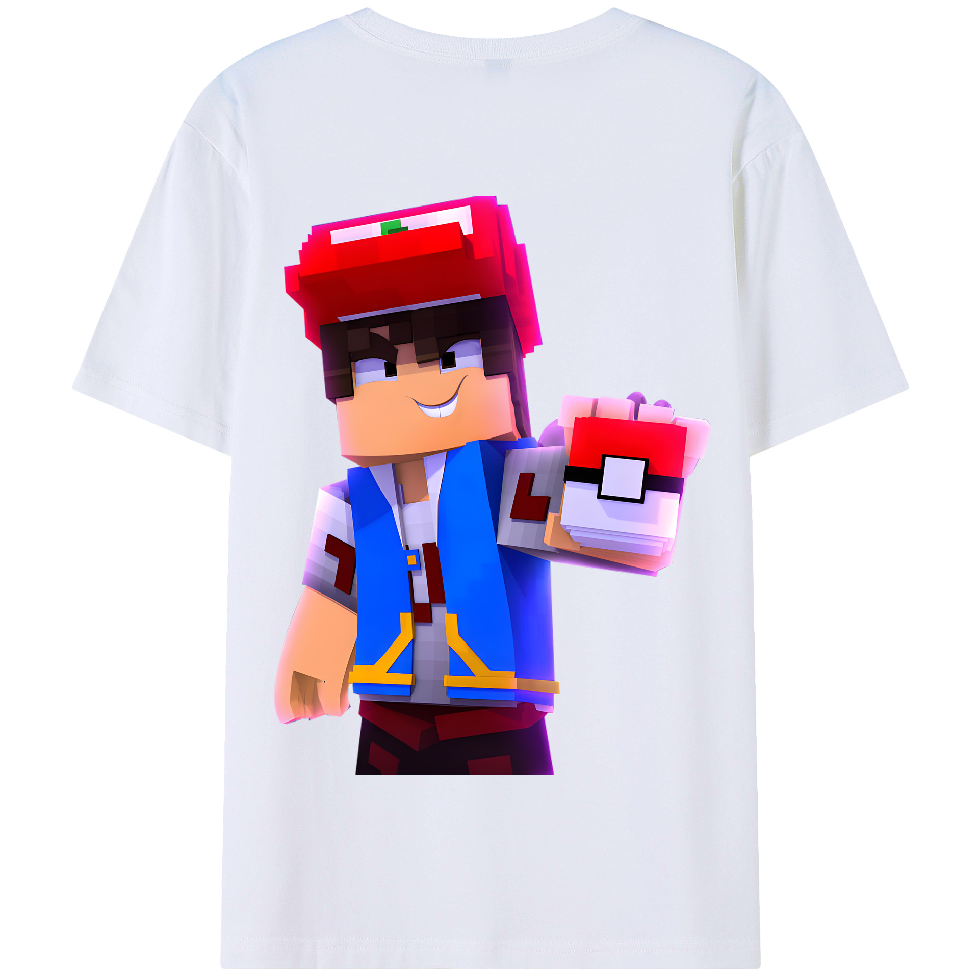 （画像用） マインクラフト ブロックの世界 Minecraft MC Block world 綿100％半袖Tシャツ（背面プリント）