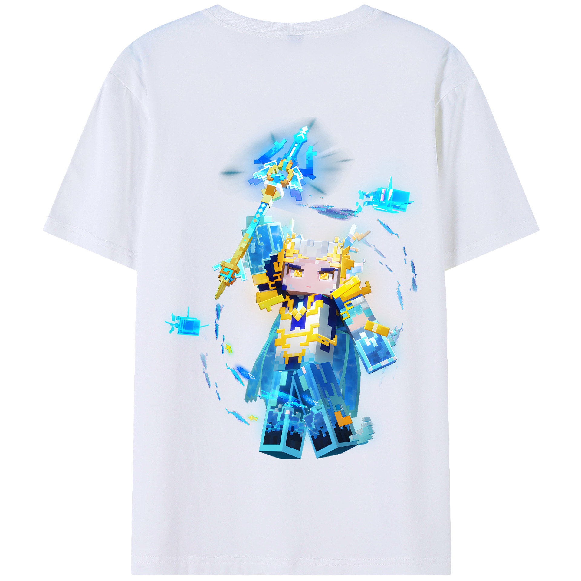 （画像用） マインクラフト ブロックの世界 Minecraft MC Block world 綿100％半袖Tシャツ（背面プリント）