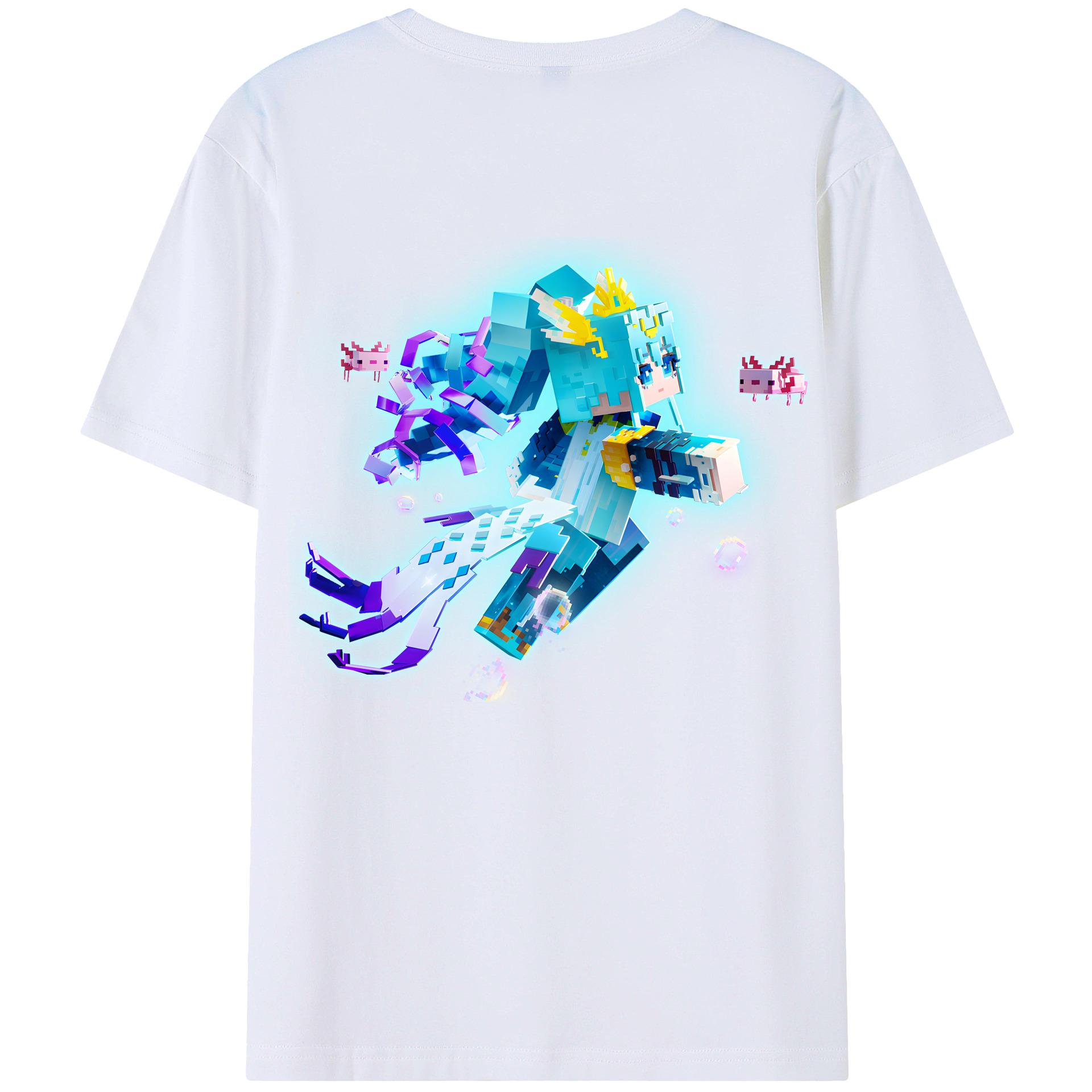 （画像用） マインクラフト ブロックの世界 Minecraft MC Block world 綿100％半袖Tシャツ（背面プリント）