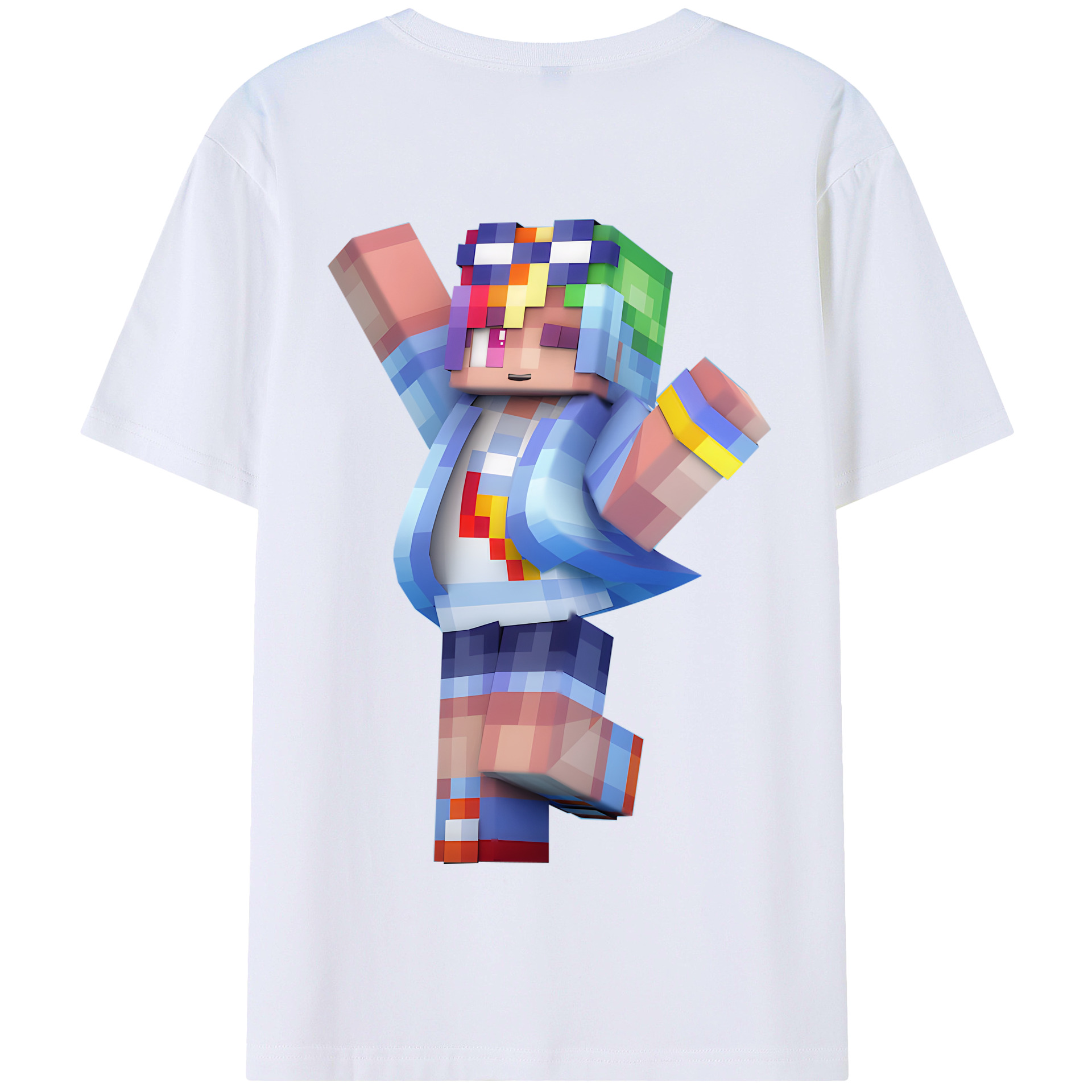（画像用） マインクラフト ブロックの世界 Minecraft MC Block world 綿100％半袖Tシャツ（背面プリント）