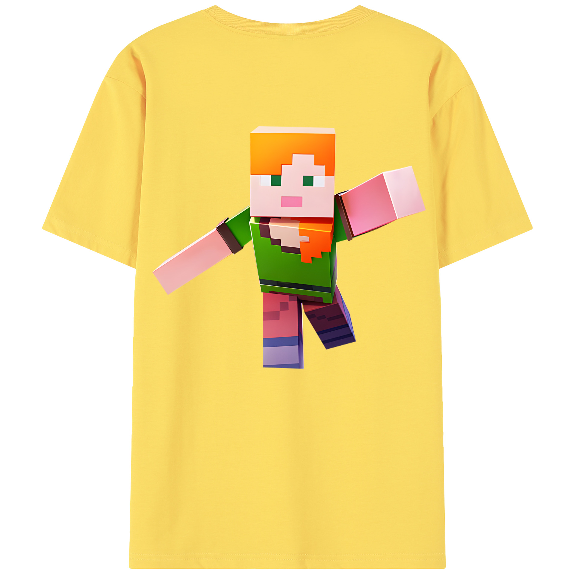 （画像用） マインクラフト ブロックの世界 Minecraft MC Block world 綿100％半袖Tシャツ（背面プリント）
