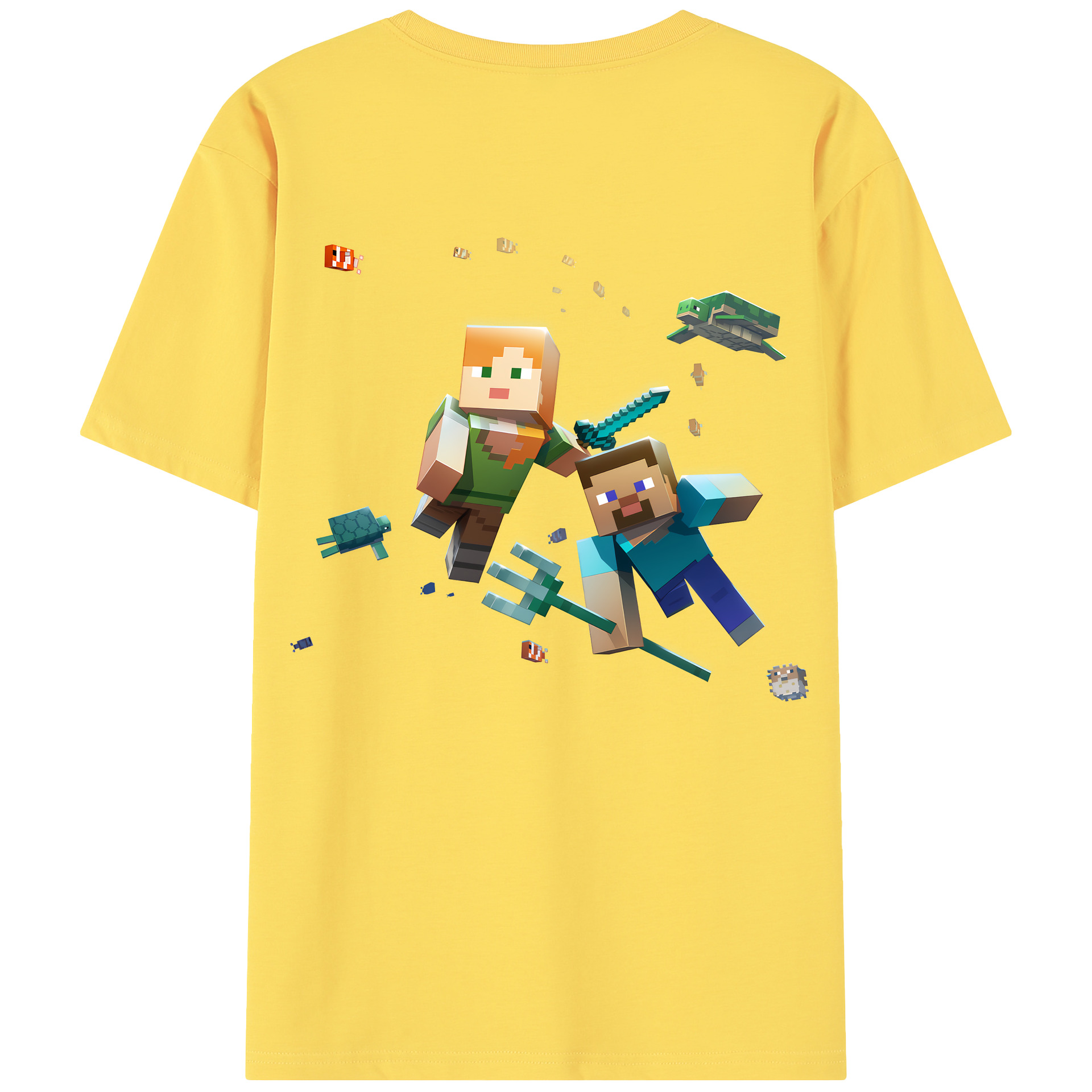 （画像用） マインクラフト ブロックの世界 Minecraft MC Block world 綿100％半袖Tシャツ（背面プリント）