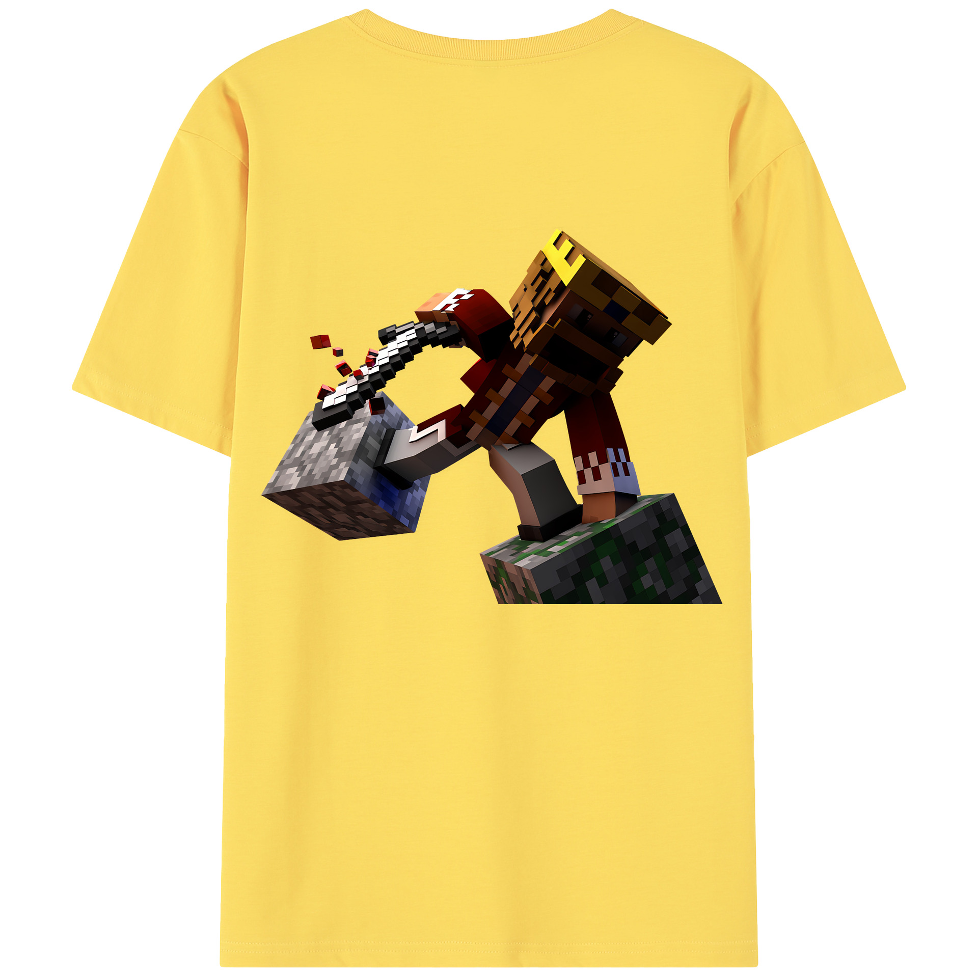 （画像用） マインクラフト ブロックの世界 Minecraft MC Block world 綿100％半袖Tシャツ（背面プリント）