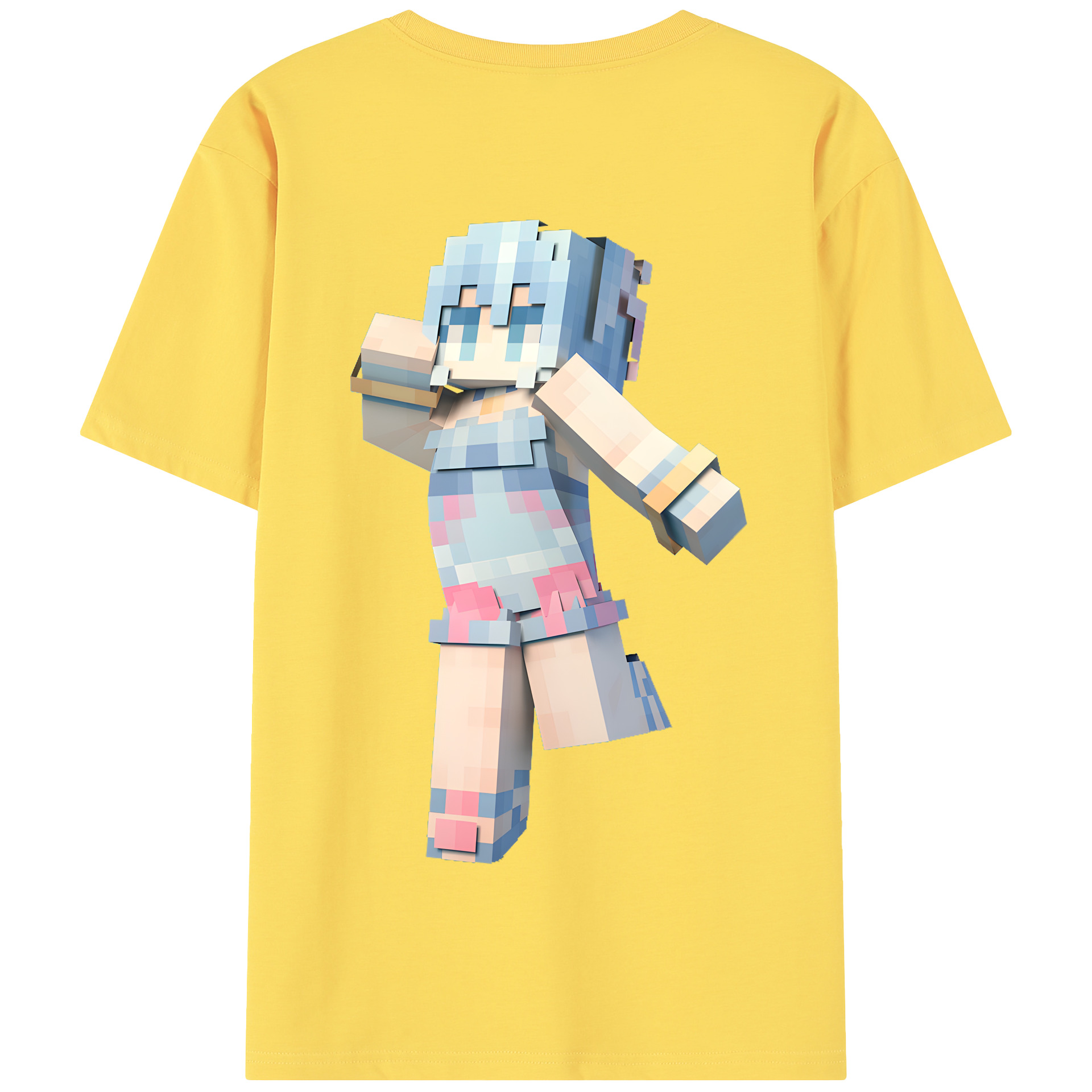 （画像用） マインクラフト ブロックの世界 Minecraft MC Block world 綿100％半袖Tシャツ（背面プリント）