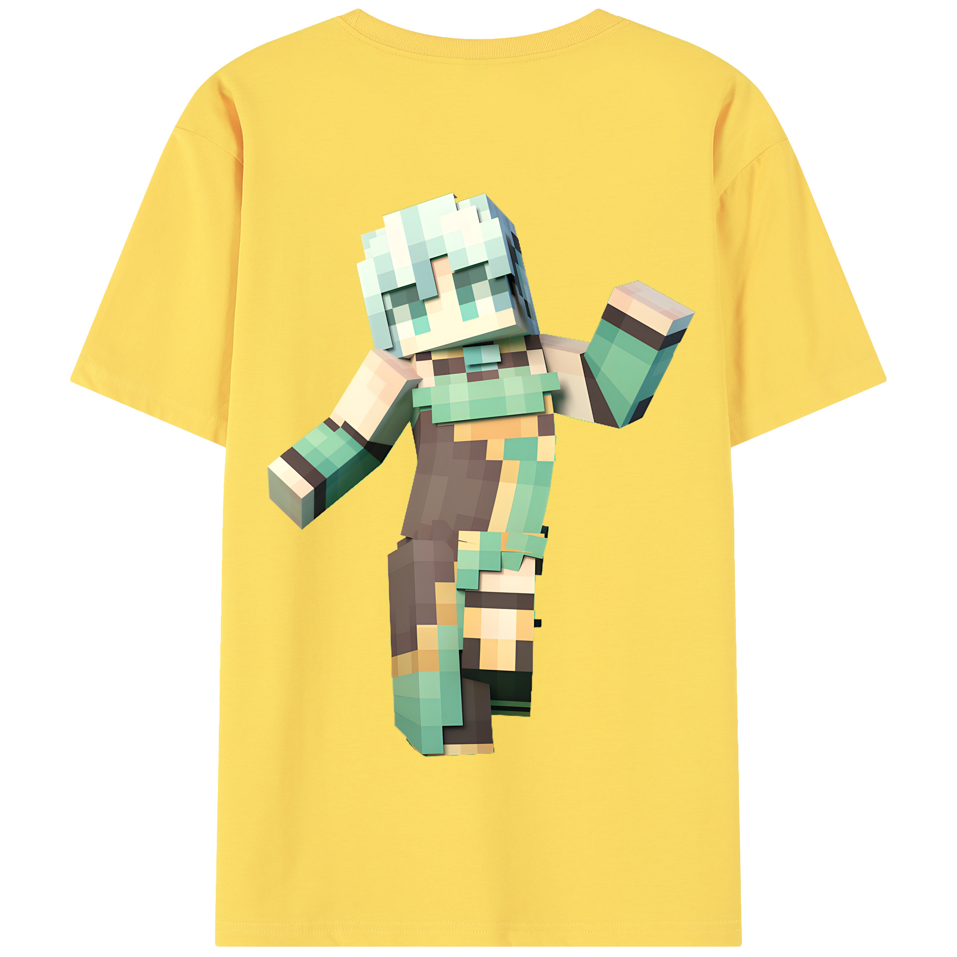 （画像用） マインクラフト ブロックの世界 Minecraft MC Block world 綿100％半袖Tシャツ（背面プリント）