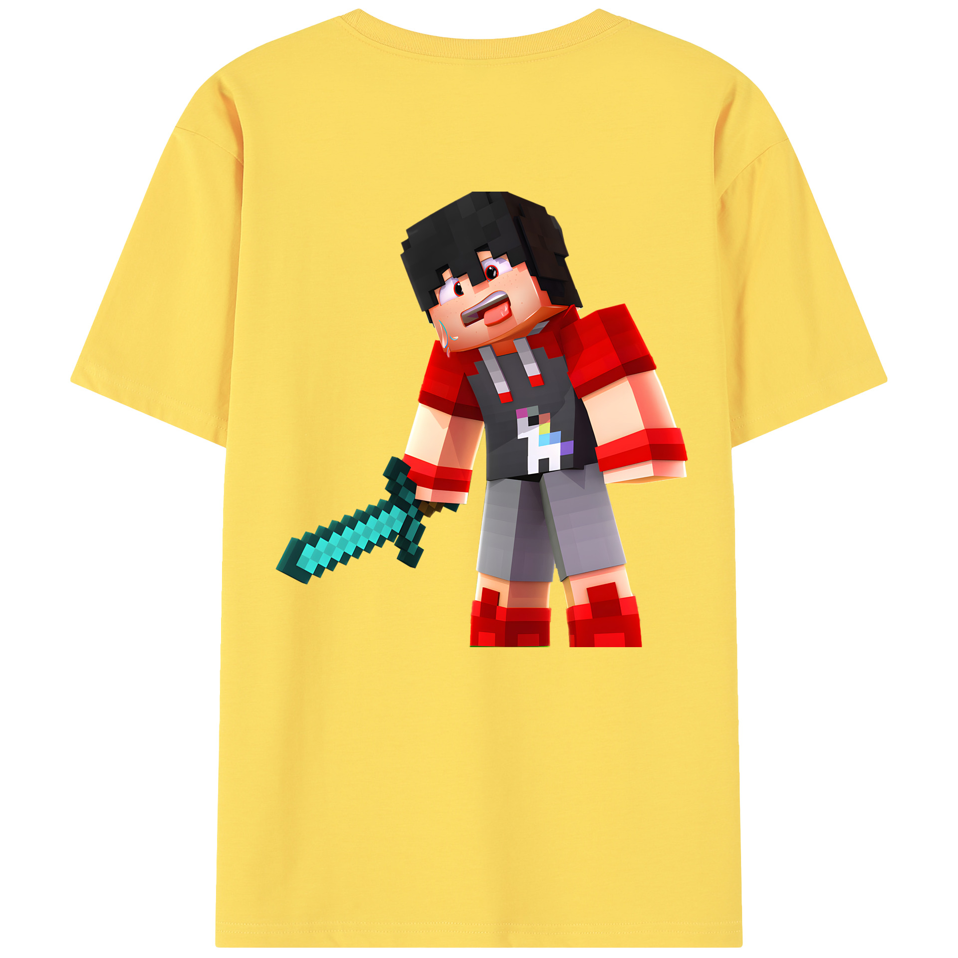 （画像用） マインクラフト ブロックの世界 Minecraft MC Block world 綿100％半袖Tシャツ（背面プリント）