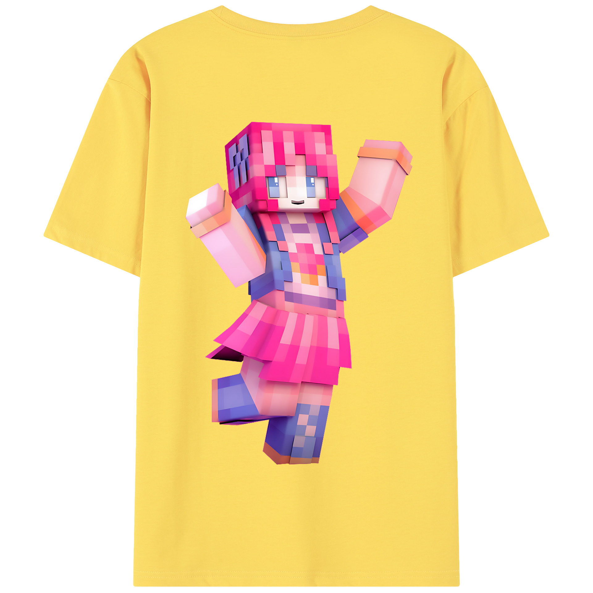（画像用） マインクラフト ブロックの世界 Minecraft MC Block world 綿100％半袖Tシャツ（背面プリント）