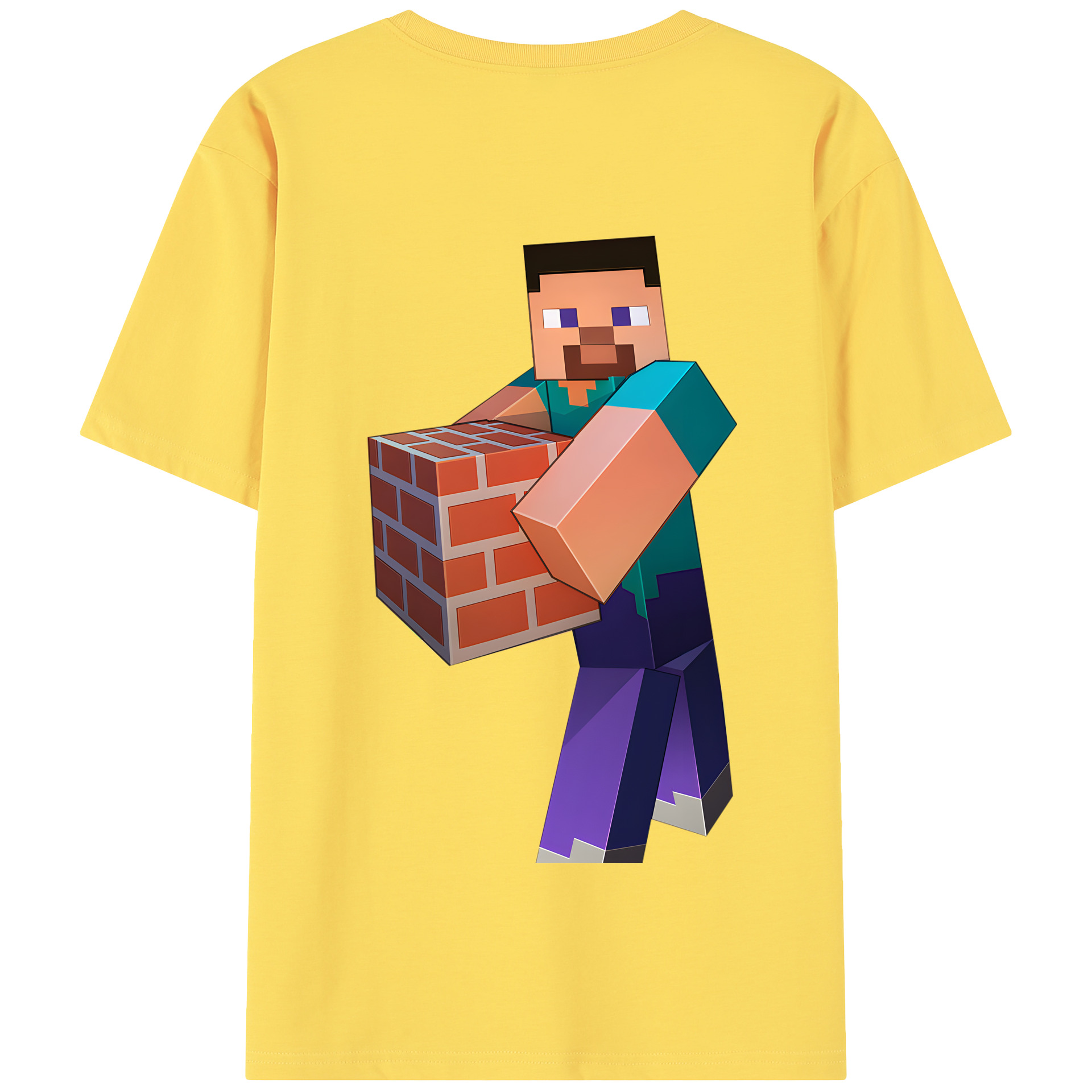 （画像用） マインクラフト ブロックの世界 Minecraft MC Block world 綿100％半袖Tシャツ（背面プリント）