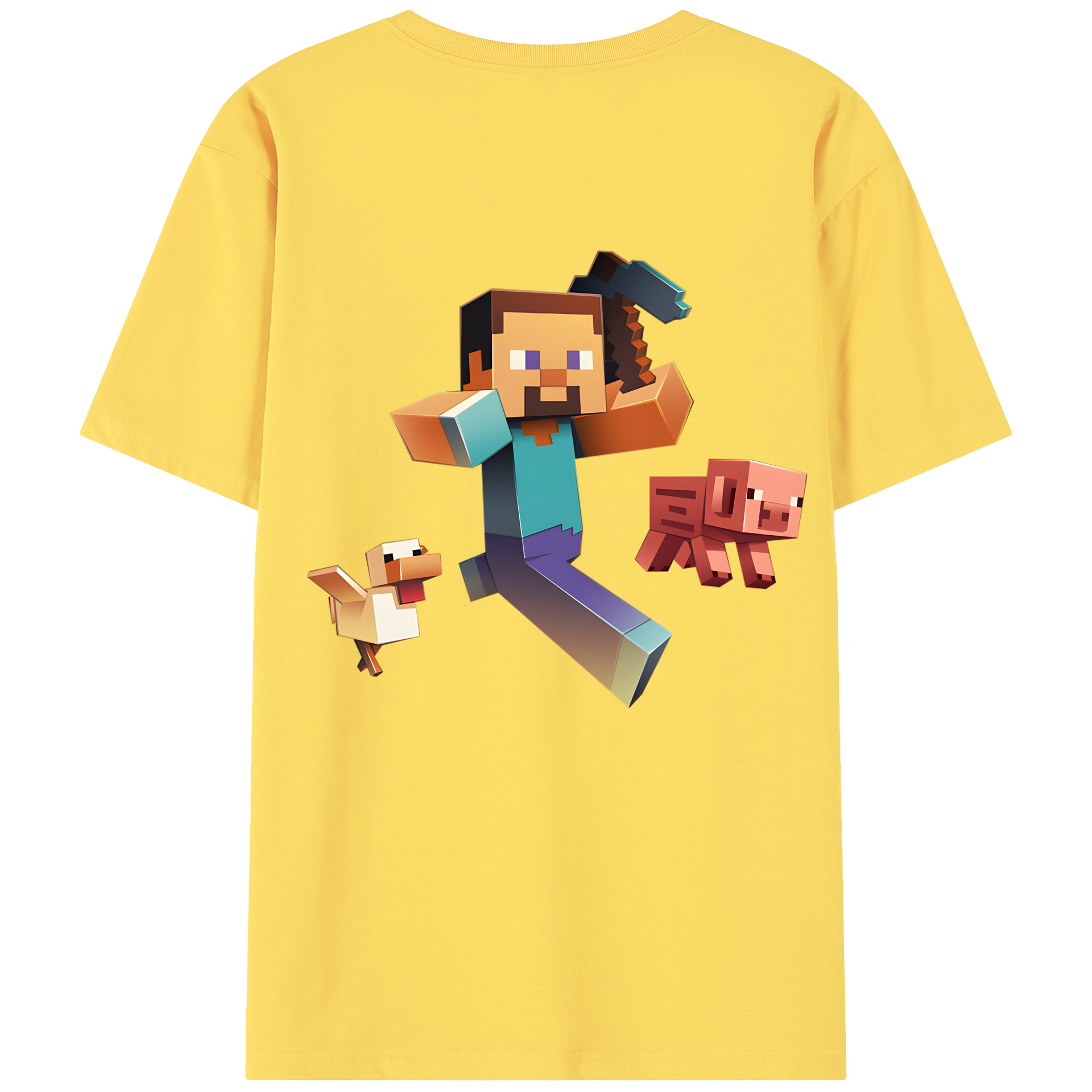 （画像用） マインクラフト ブロックの世界 Minecraft MC Block world 綿100％半袖Tシャツ（背面プリント）
