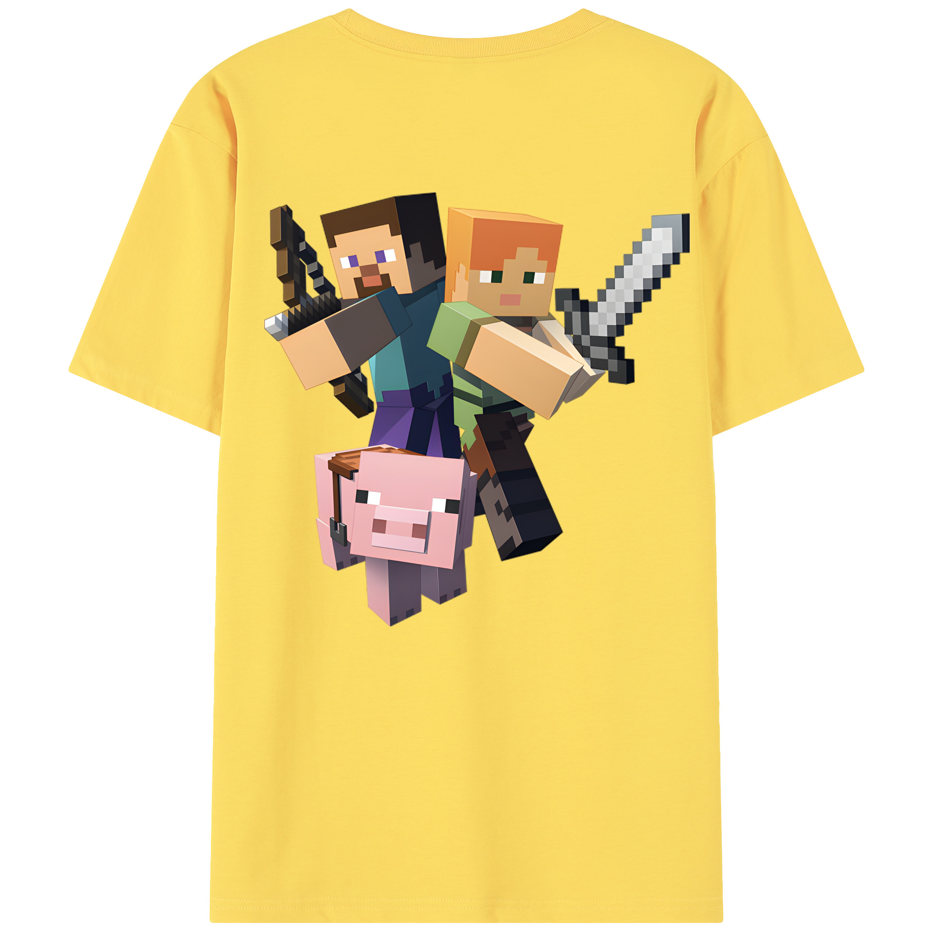 （画像用） マインクラフト ブロックの世界 Minecraft MC Block world 綿100％半袖Tシャツ（背面プリント）
