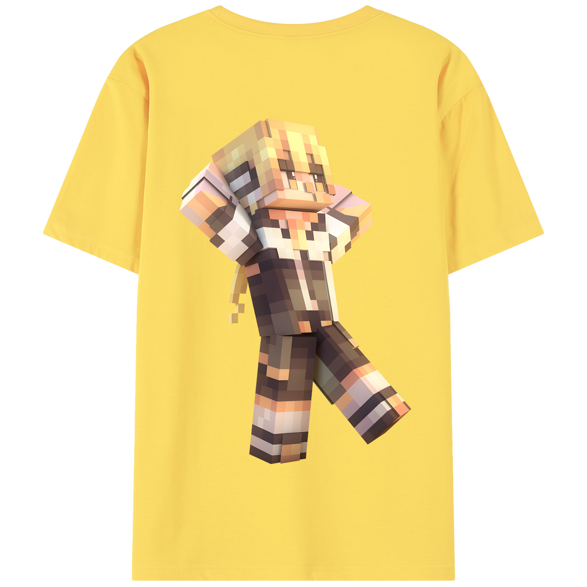 （画像用） マインクラフト ブロックの世界 Minecraft MC Block world 綿100％半袖Tシャツ（背面プリント）