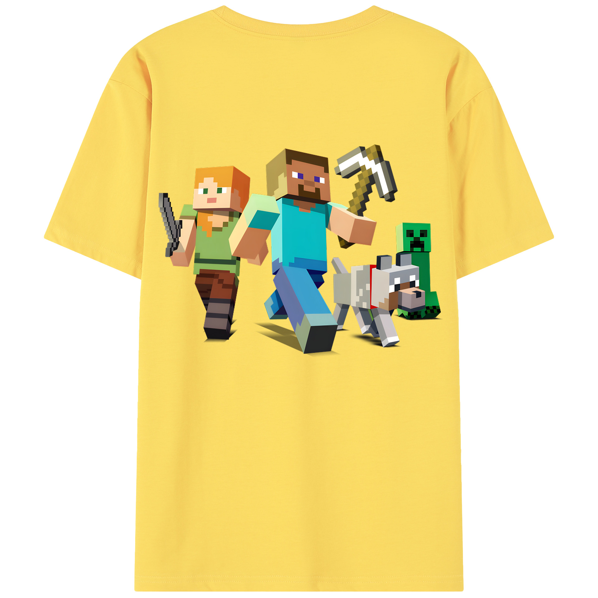 （画像用） マインクラフト ブロックの世界 Minecraft MC Block world 綿100％半袖Tシャツ（背面プリント）