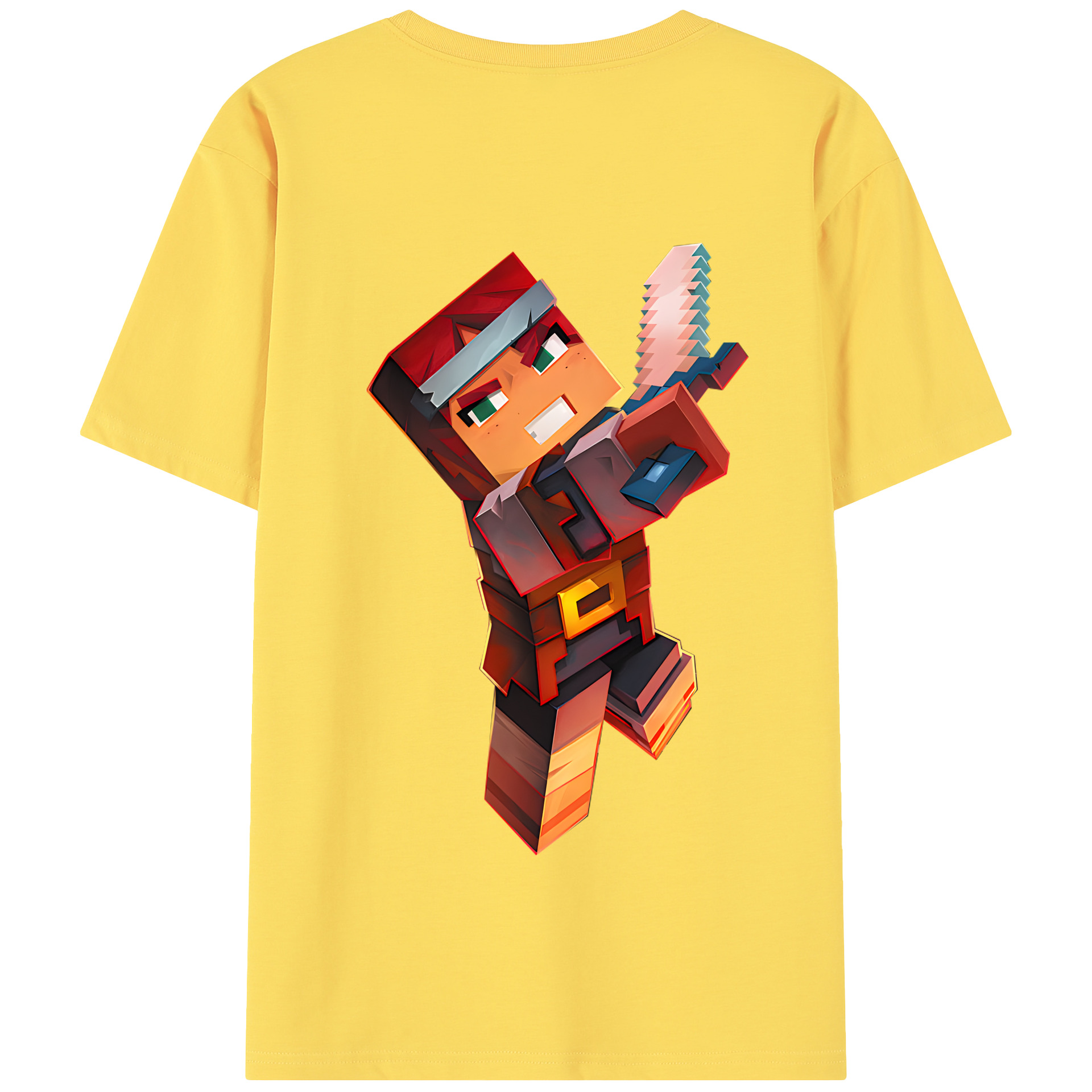 （画像用） マインクラフト ブロックの世界 Minecraft MC Block world 綿100％半袖Tシャツ（背面プリント）