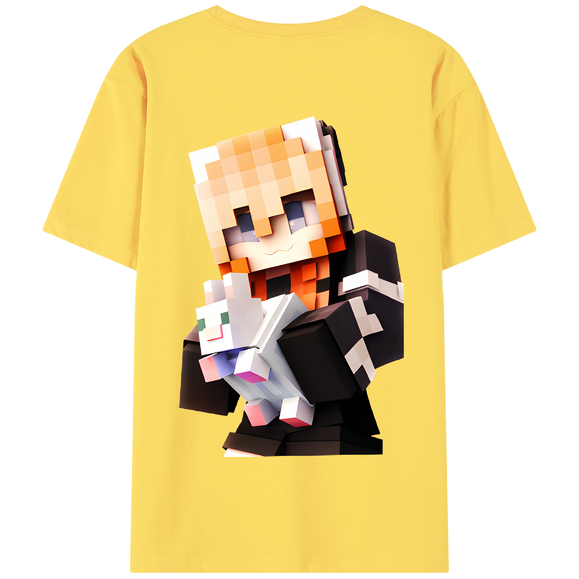 （画像用） マインクラフト ブロックの世界 Minecraft MC Block world 綿100％半袖Tシャツ（背面プリント）