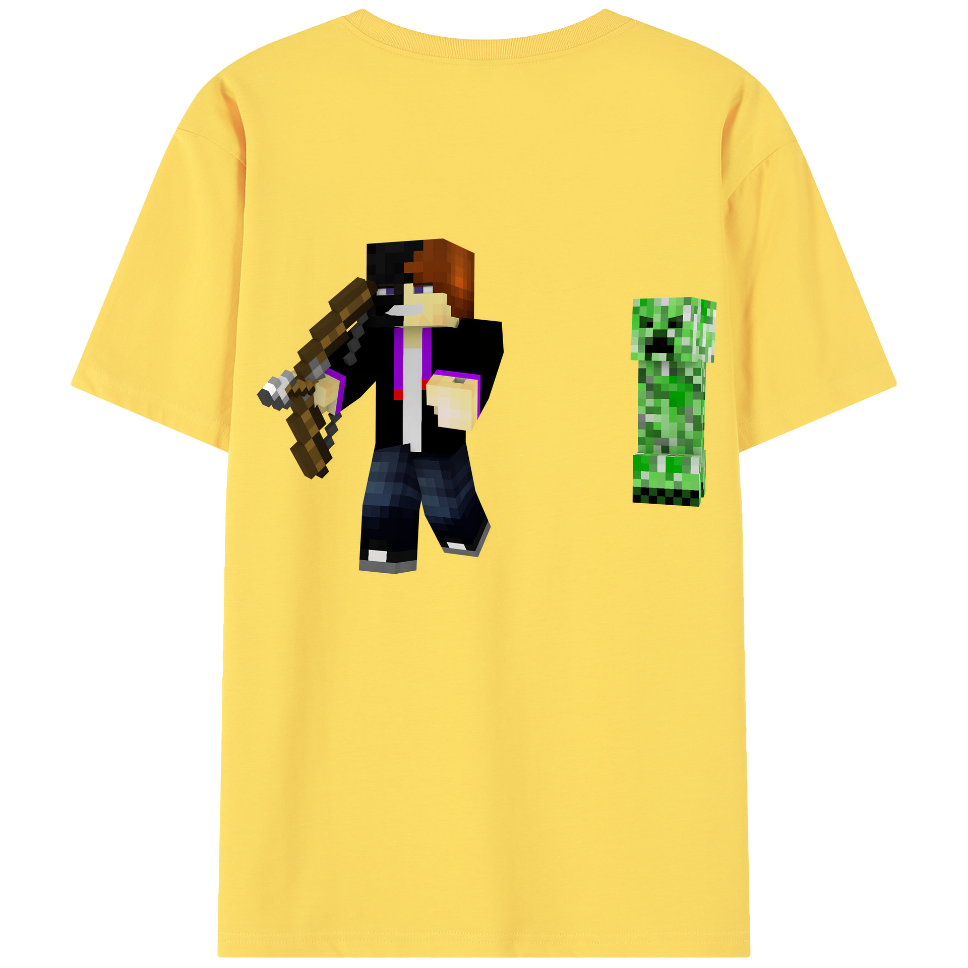 （画像用） マインクラフト ブロックの世界 Minecraft MC Block world 綿100％半袖Tシャツ（背面プリント）
