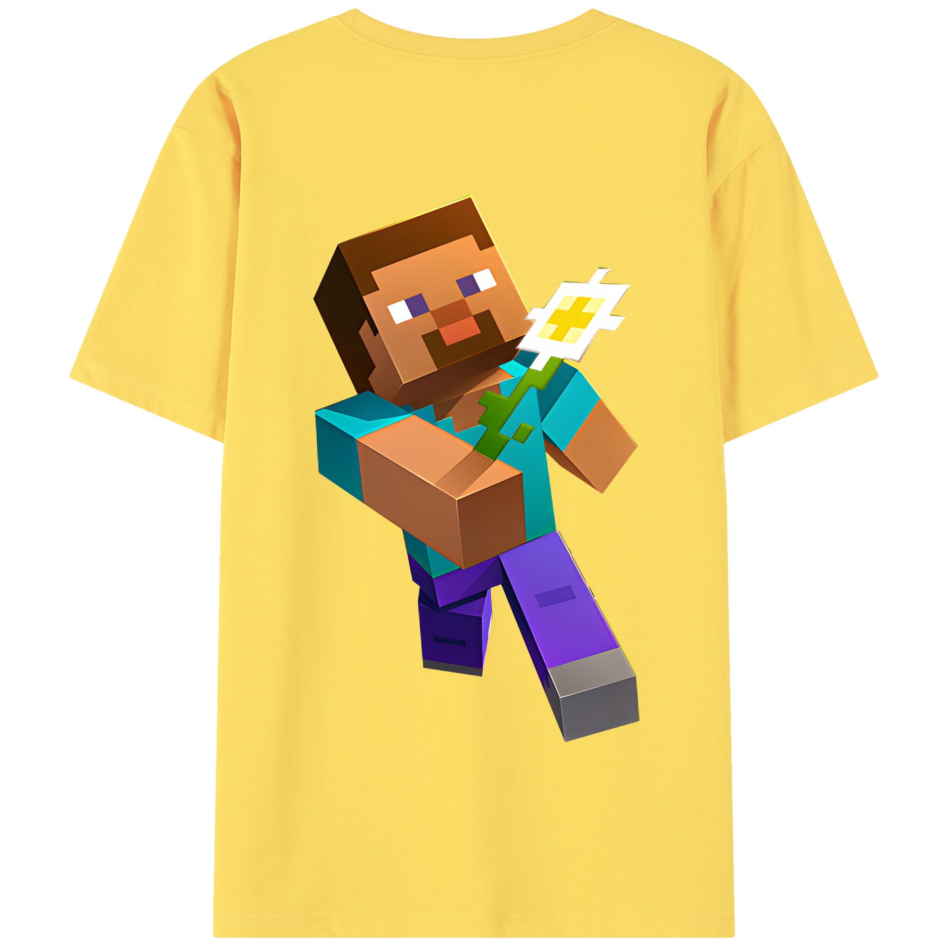 （画像用） マインクラフト ブロックの世界 Minecraft MC Block world 綿100％半袖Tシャツ（背面プリント）