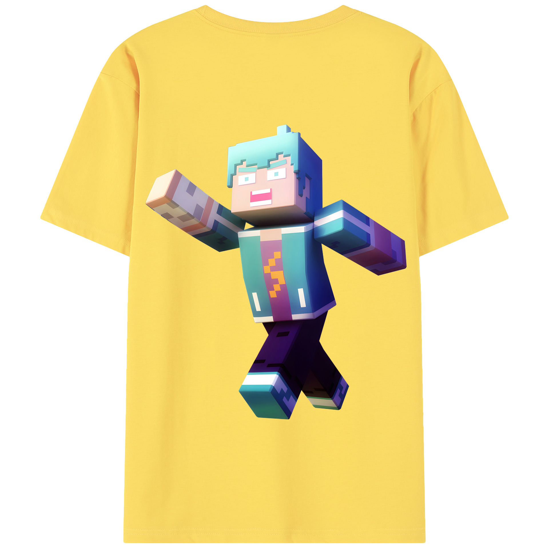 （画像用） マインクラフト ブロックの世界 Minecraft MC Block world 綿100％半袖Tシャツ（背面プリント）