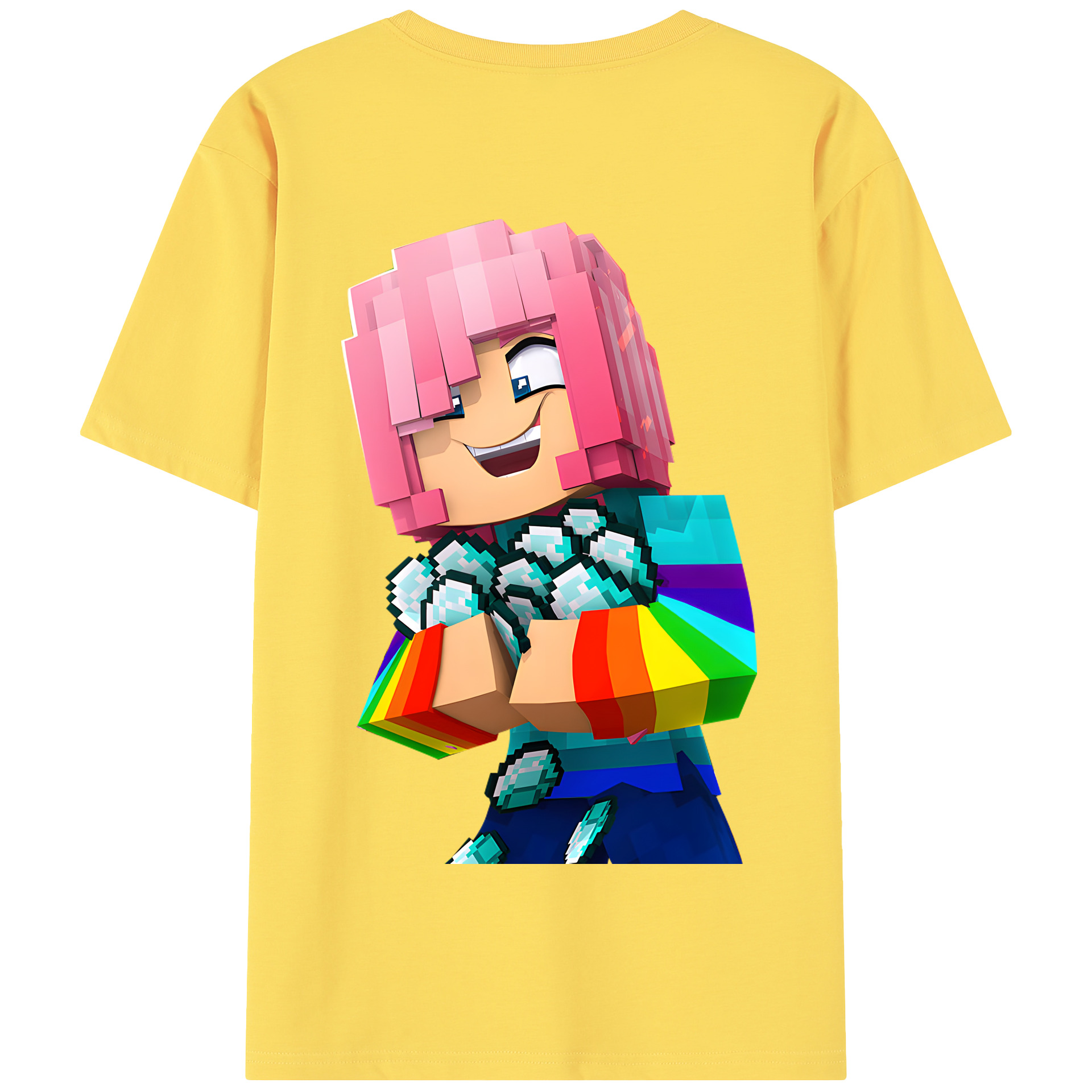 （画像用） マインクラフト ブロックの世界 Minecraft MC Block world 綿100％半袖Tシャツ（背面プリント）