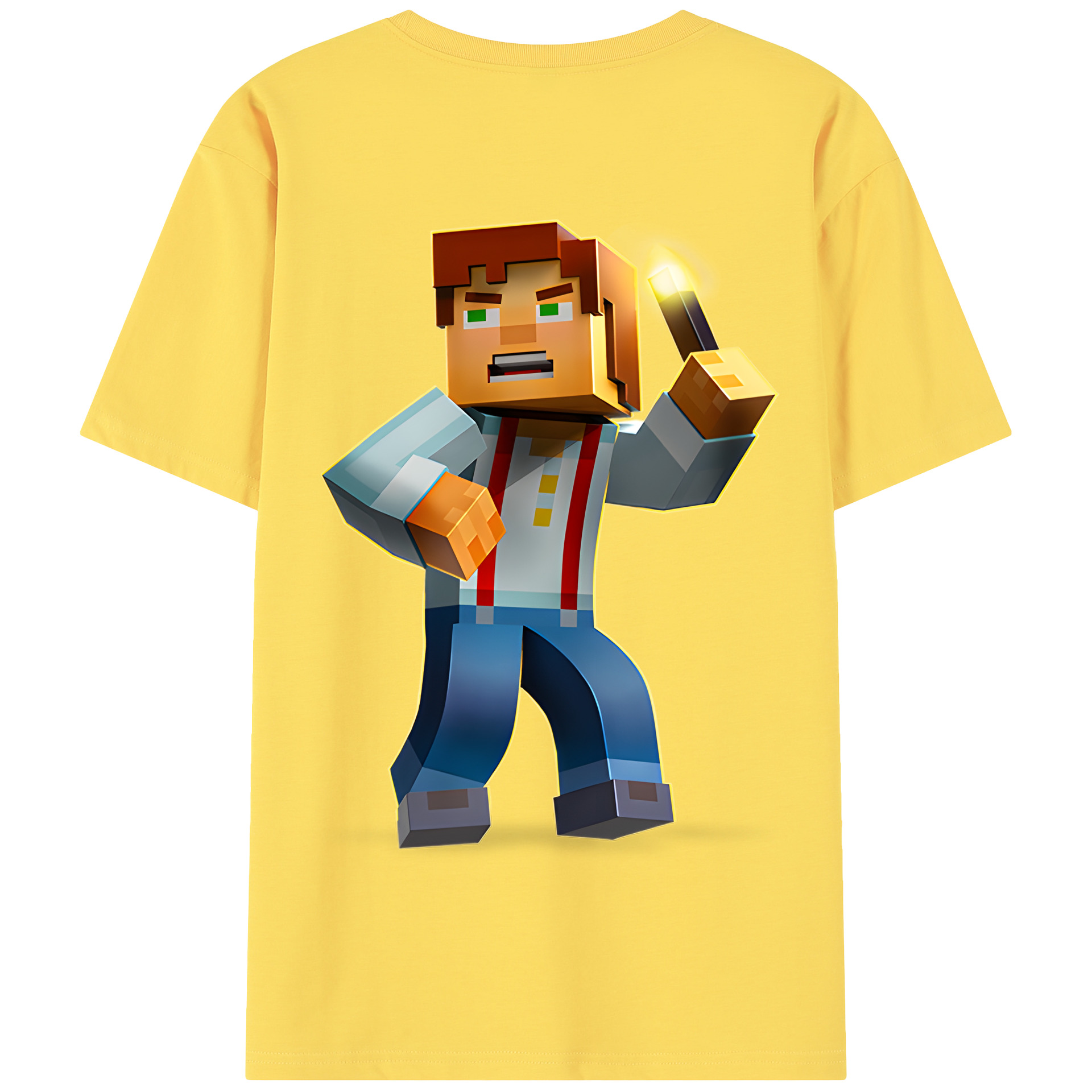 （画像用） マインクラフト ブロックの世界 Minecraft MC Block world 綿100％半袖Tシャツ（背面プリント）