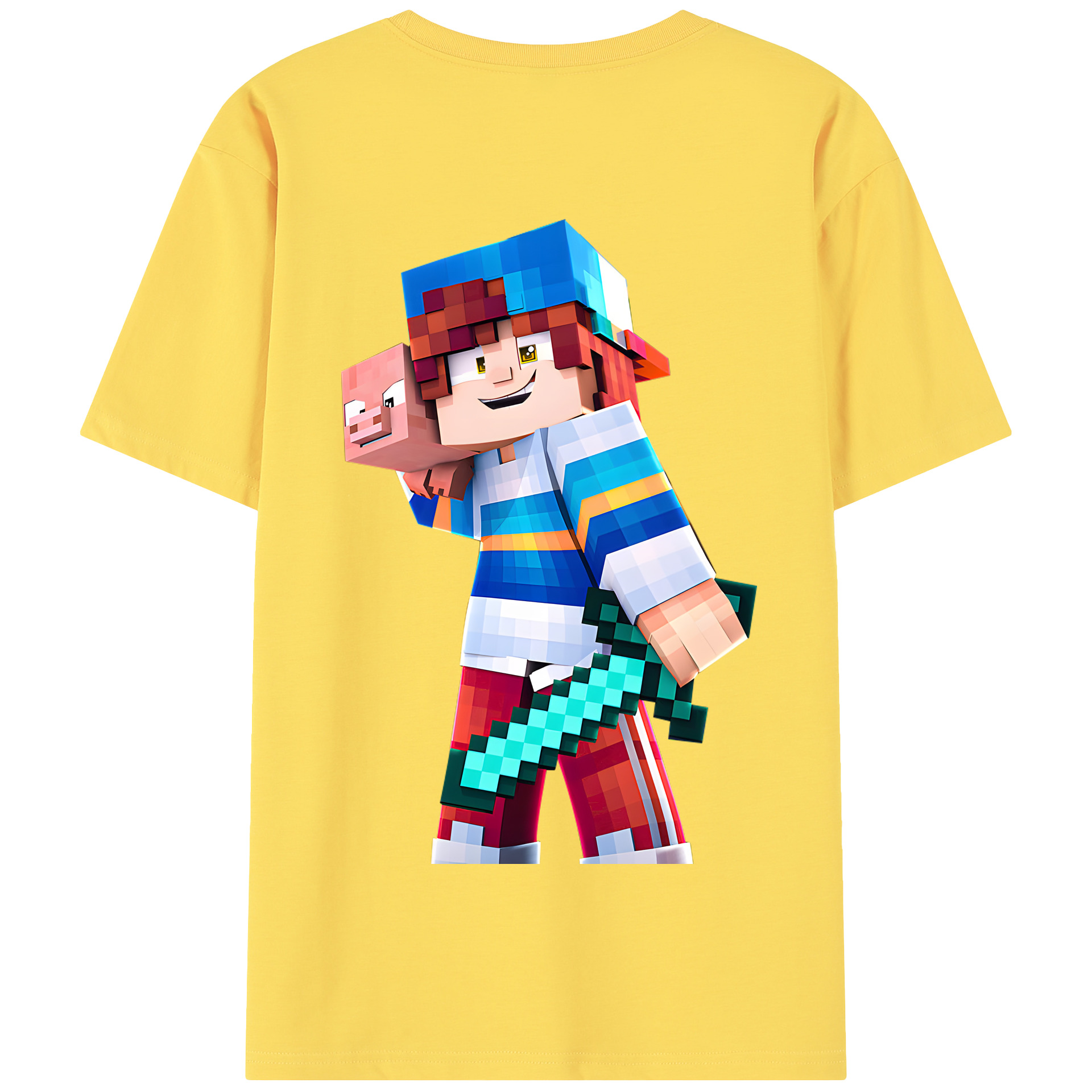（画像用） マインクラフト ブロックの世界 Minecraft MC Block world 綿100％半袖Tシャツ（背面プリント）