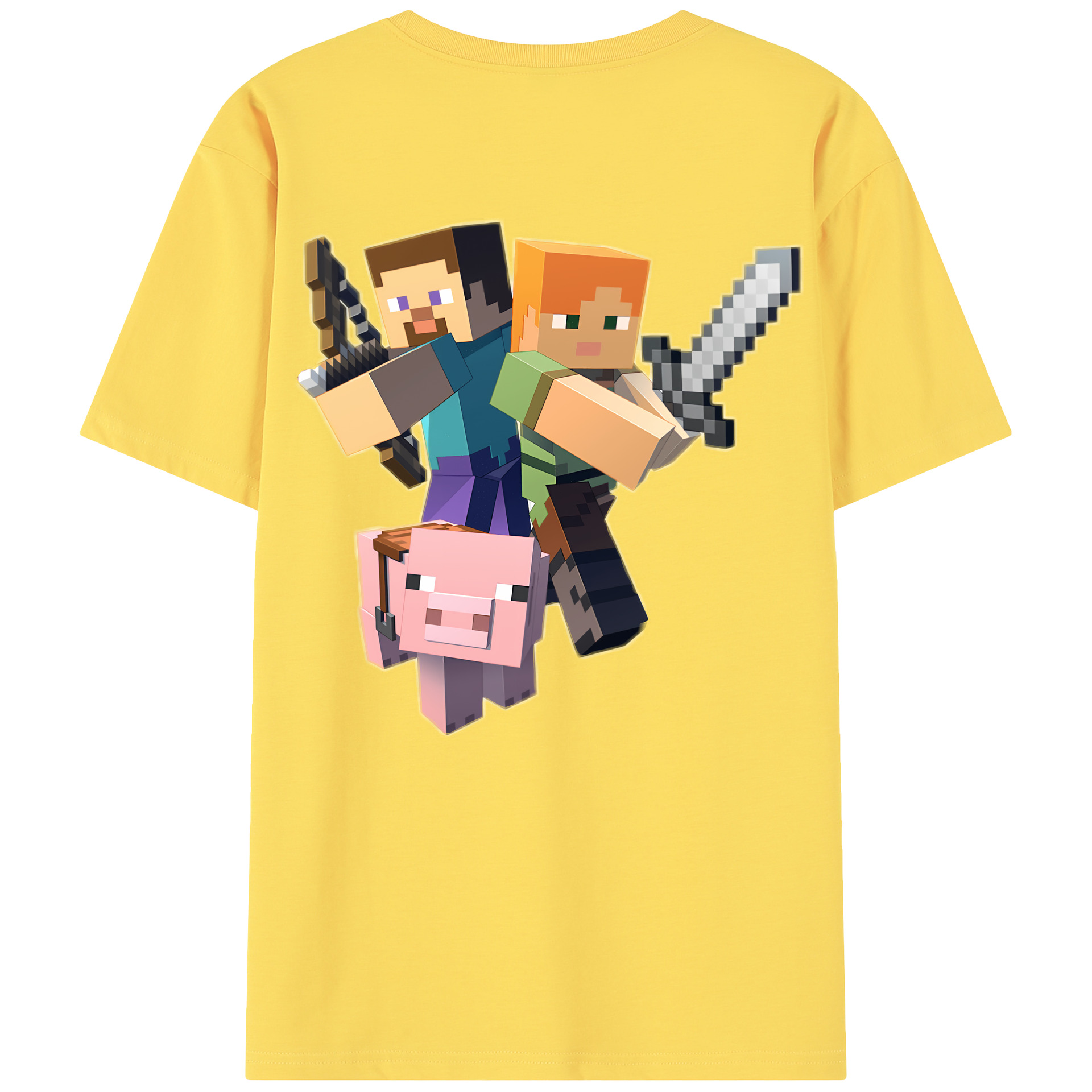 （画像用） マインクラフト ブロックの世界 Minecraft MC Block world 綿100％半袖Tシャツ（背面プリント）