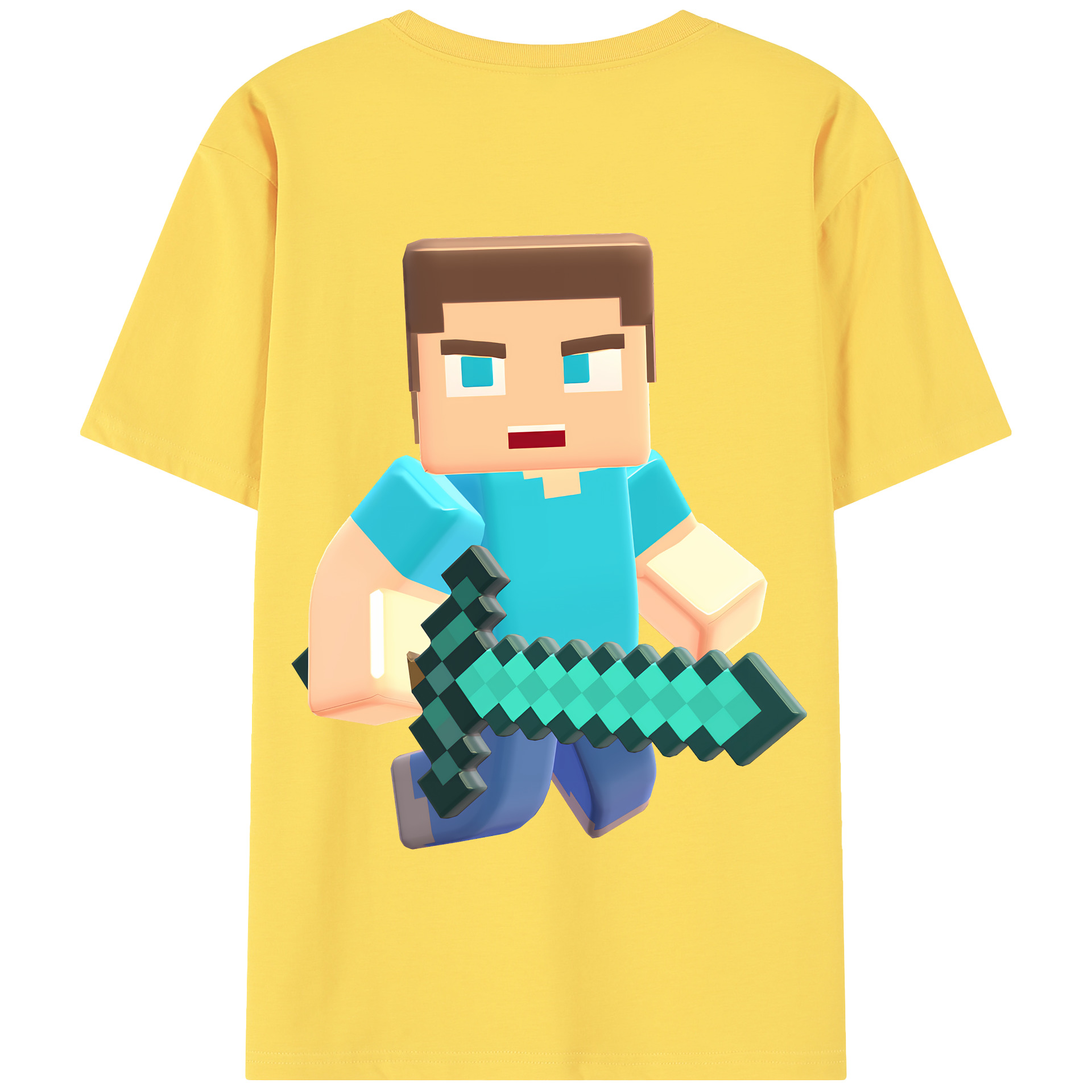 （画像用） マインクラフト ブロックの世界 Minecraft MC Block world 綿100％半袖Tシャツ（背面プリント）