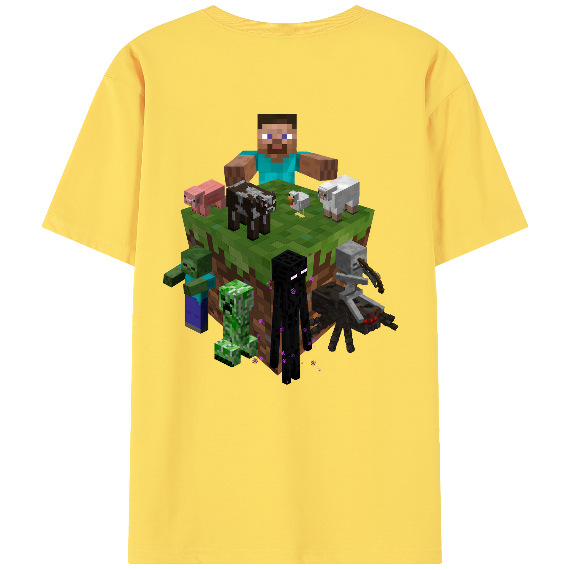（画像用） マインクラフト ブロックの世界 Minecraft MC Block world 綿100％半袖Tシャツ（背面プリント）