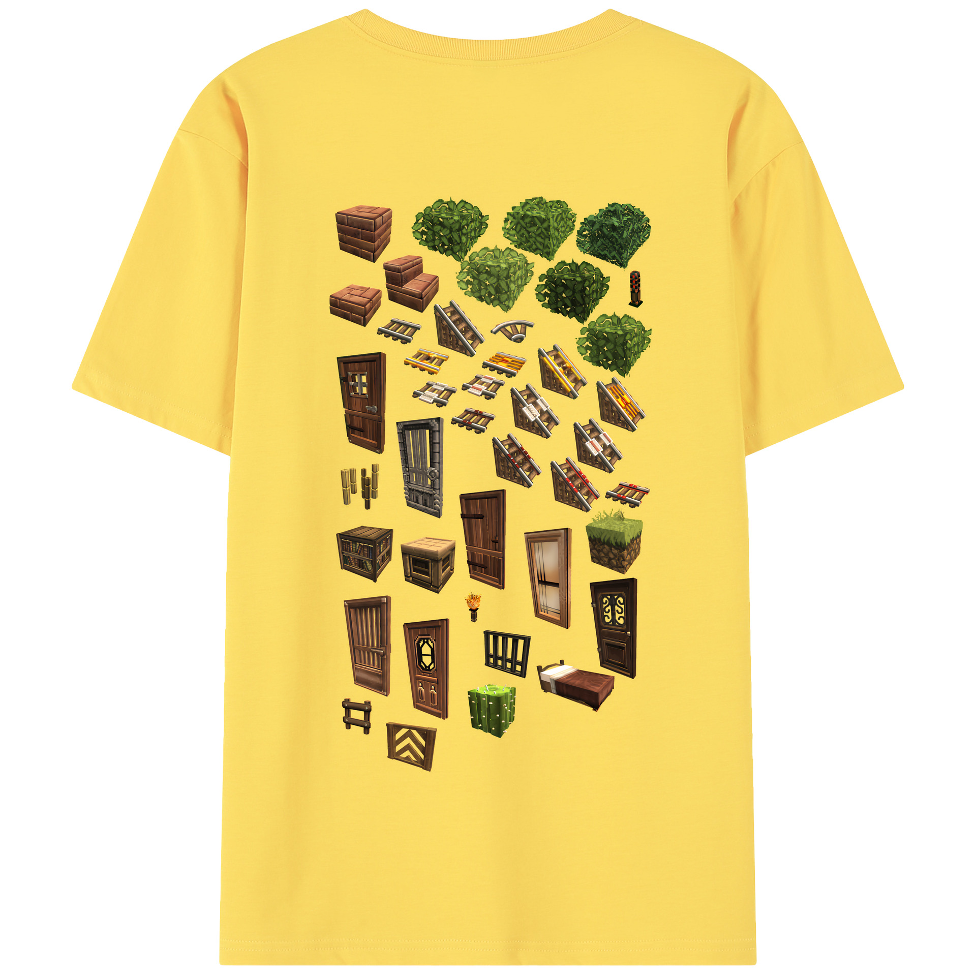 （画像用） マインクラフト ブロックの世界 Minecraft MC Block world 綿100％半袖Tシャツ（背面プリント）