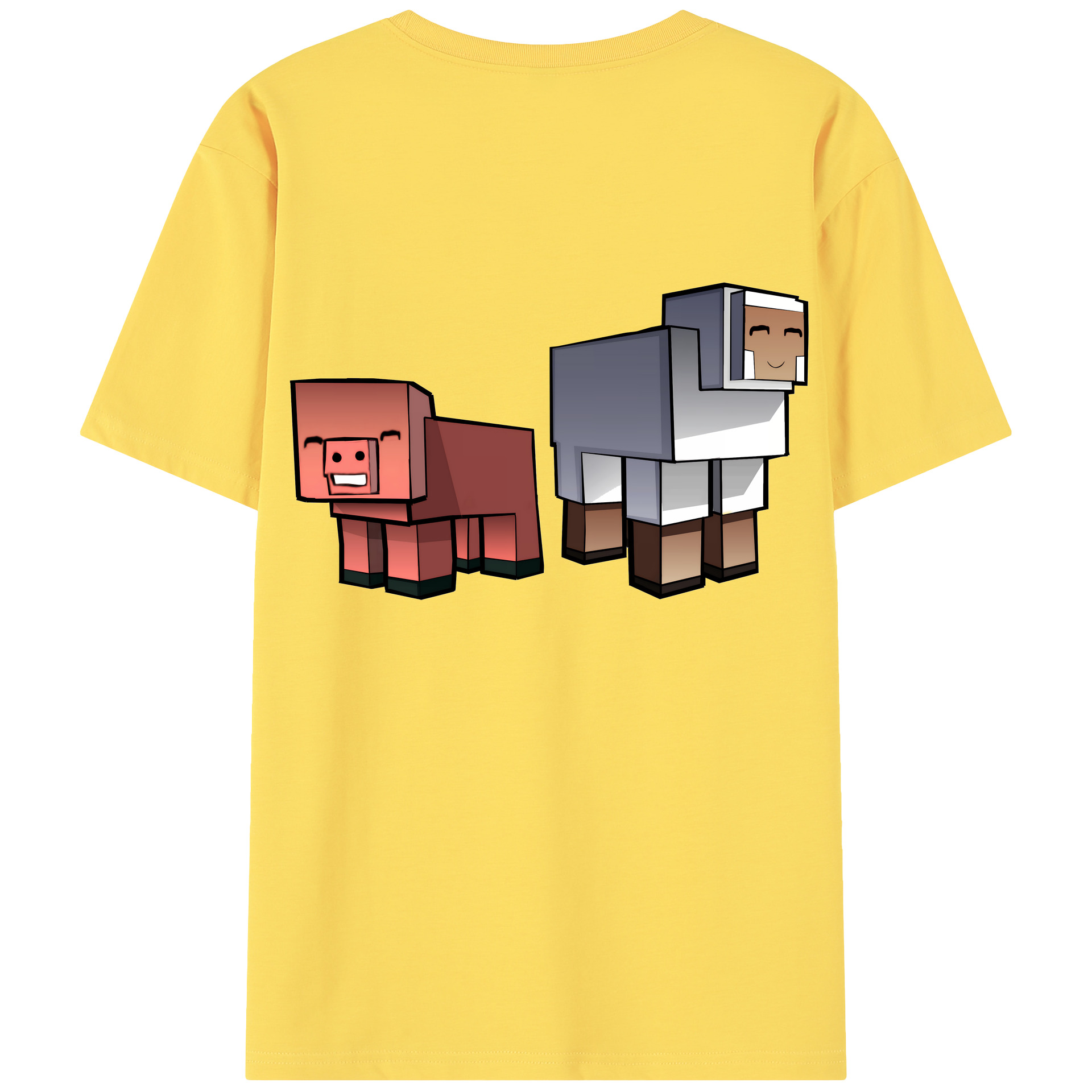 （画像用） マインクラフト ブロックの世界 Minecraft MC Block world 綿100％半袖Tシャツ（背面プリント）