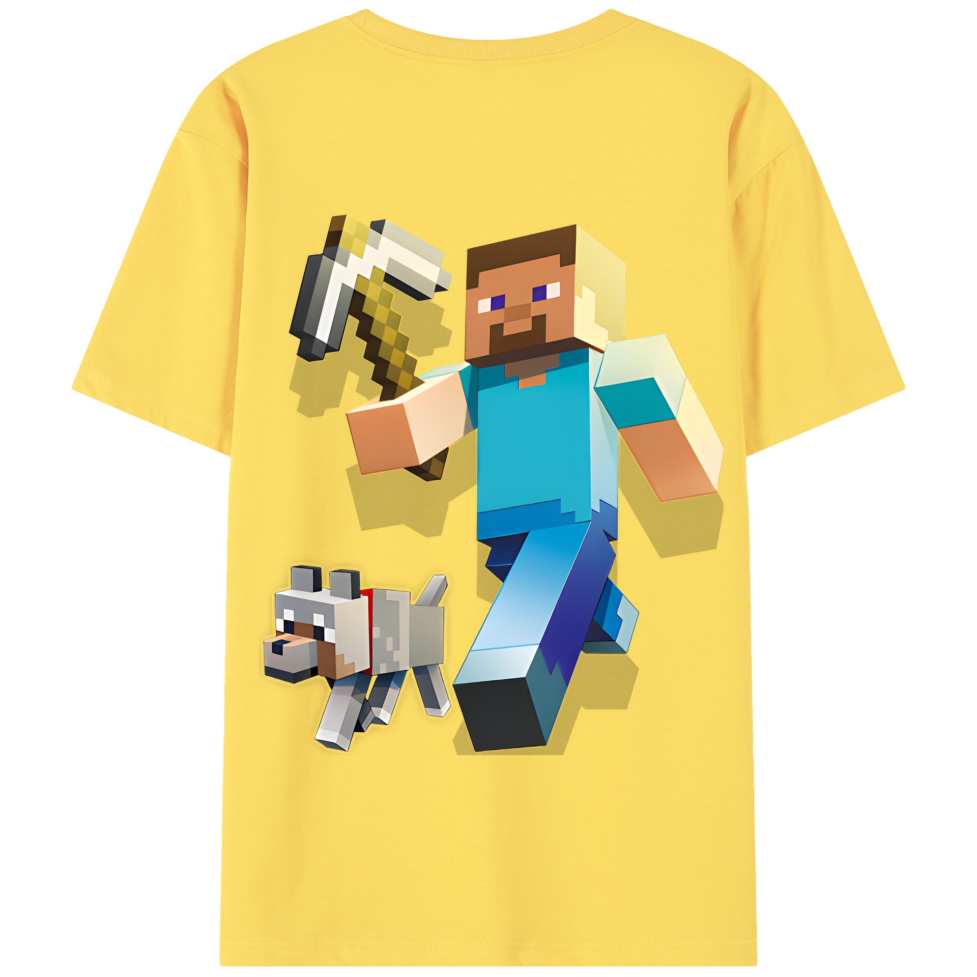 （画像用） マインクラフト ブロックの世界 Minecraft MC Block world 綿100％半袖Tシャツ（背面プリント）