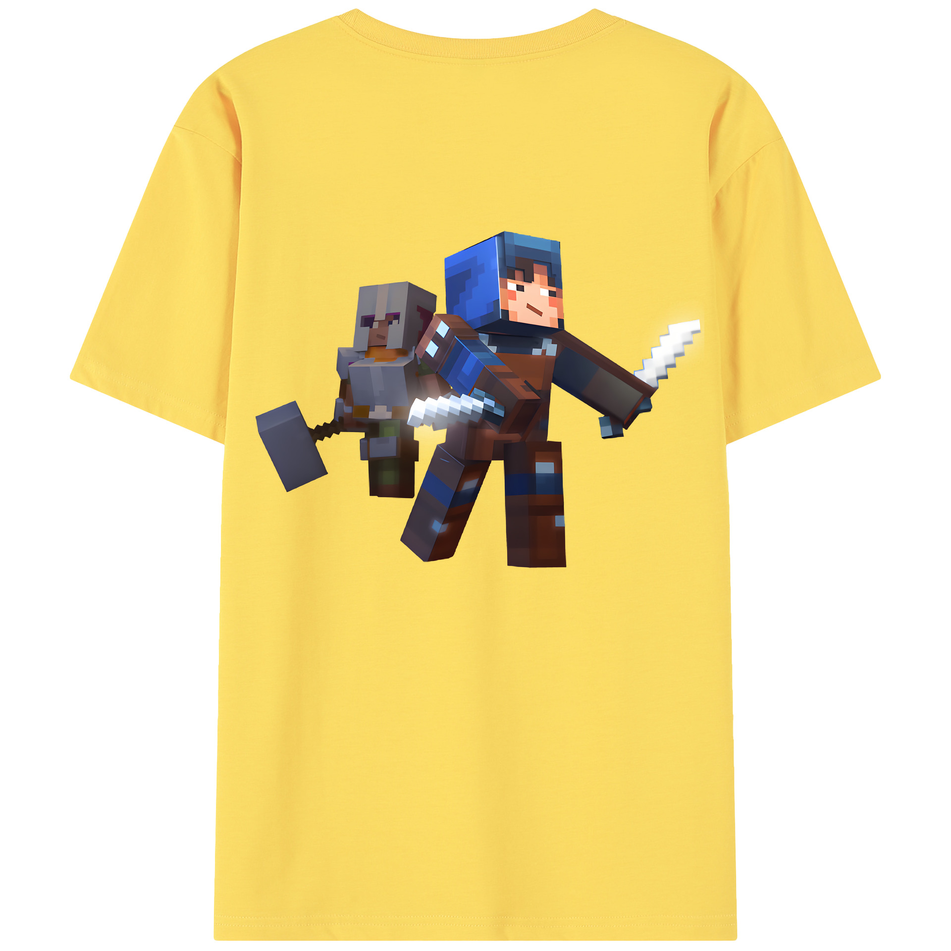 （画像用） マインクラフト ブロックの世界 Minecraft MC Block world 綿100％半袖Tシャツ（背面プリント）