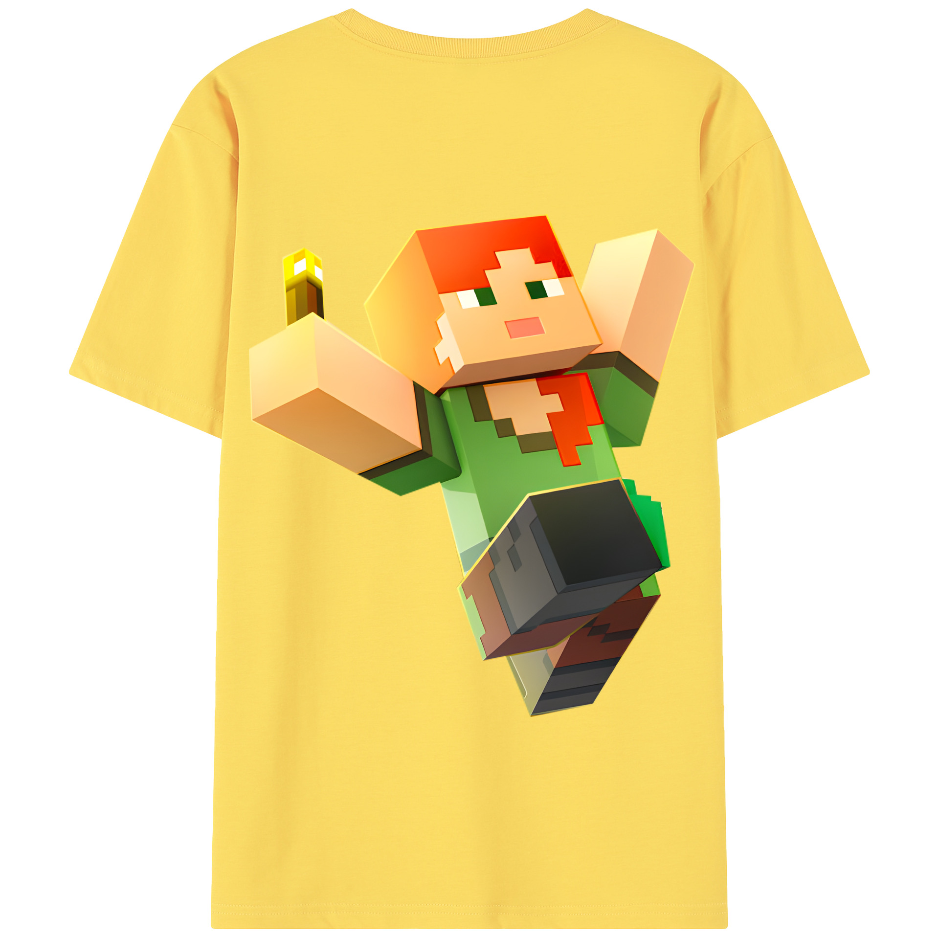 （画像用） マインクラフト ブロックの世界 Minecraft MC Block world 綿100％半袖Tシャツ（背面プリント）