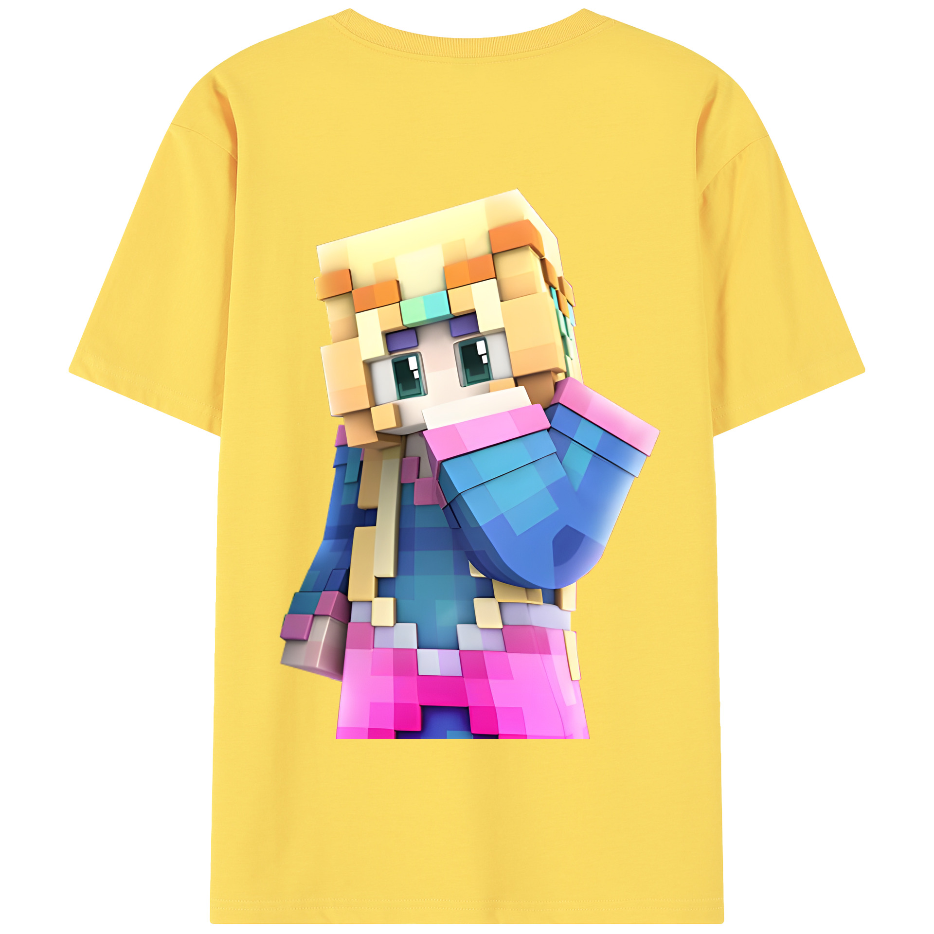 （画像用） マインクラフト ブロックの世界 Minecraft MC Block world 綿100％半袖Tシャツ（背面プリント）
