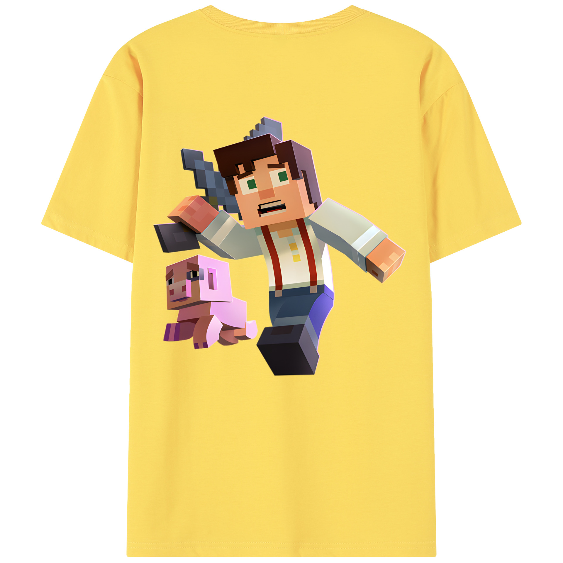 （画像用） マインクラフト ブロックの世界 Minecraft MC Block world 綿100％半袖Tシャツ（背面プリント）