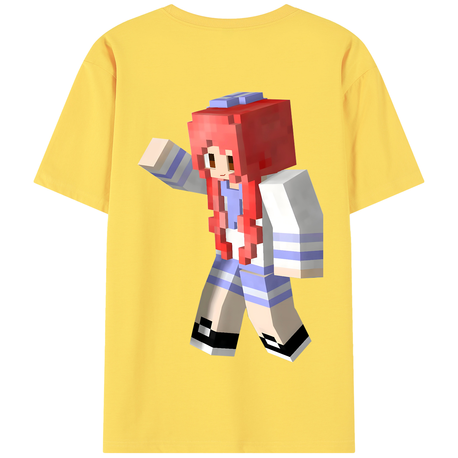 （画像用） マインクラフト ブロックの世界 Minecraft MC Block world 綿100％半袖Tシャツ（背面プリント）