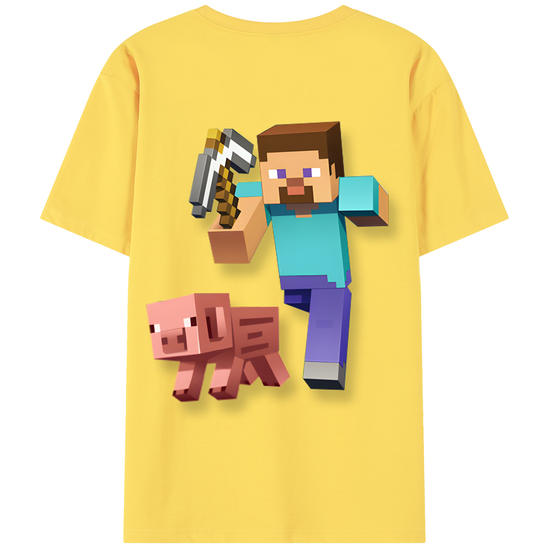 （画像用） マインクラフト ブロックの世界 Minecraft MC Block world 綿100％半袖Tシャツ（背面プリント）