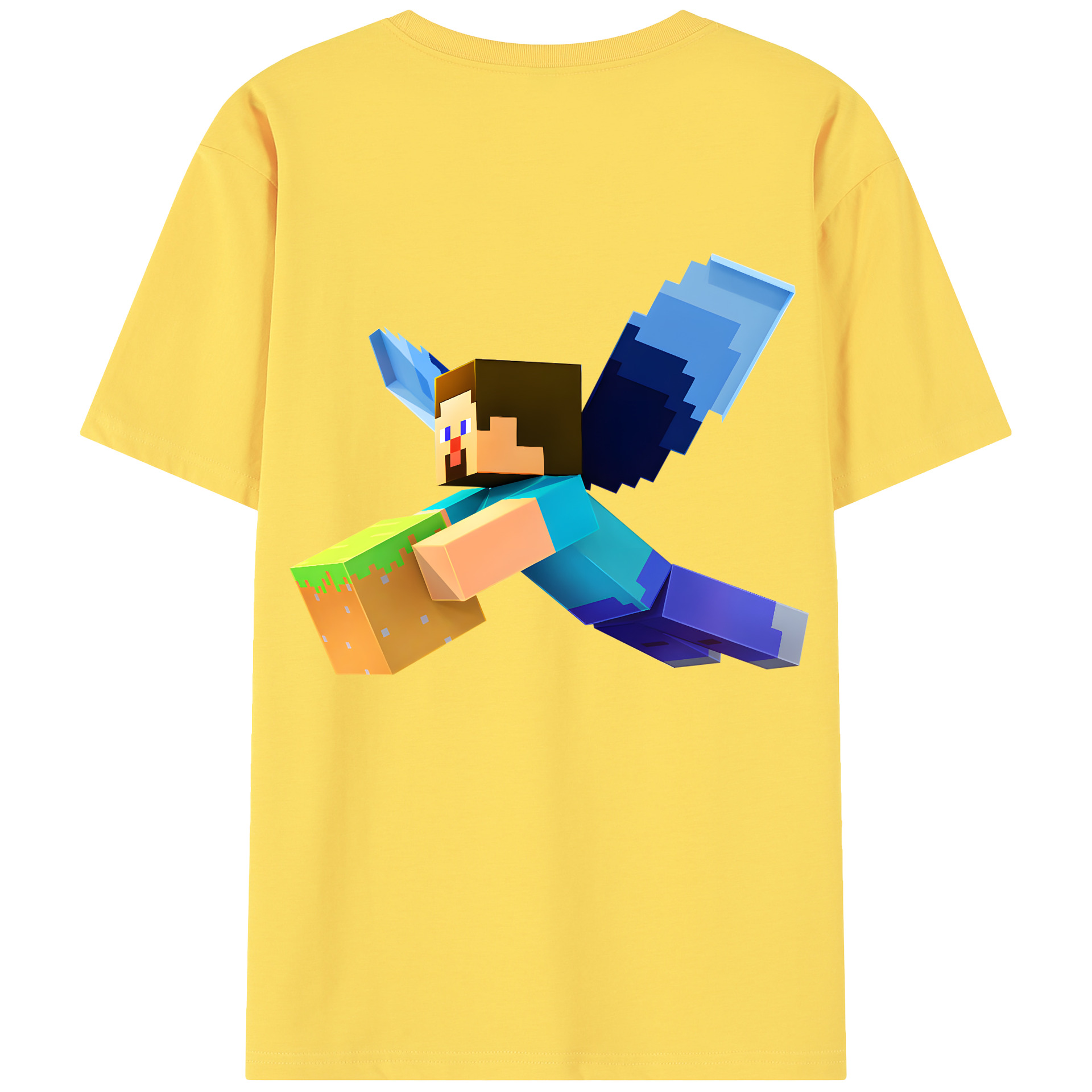 （画像用） マインクラフト ブロックの世界 Minecraft MC Block world 綿100％半袖Tシャツ（背面プリント）
